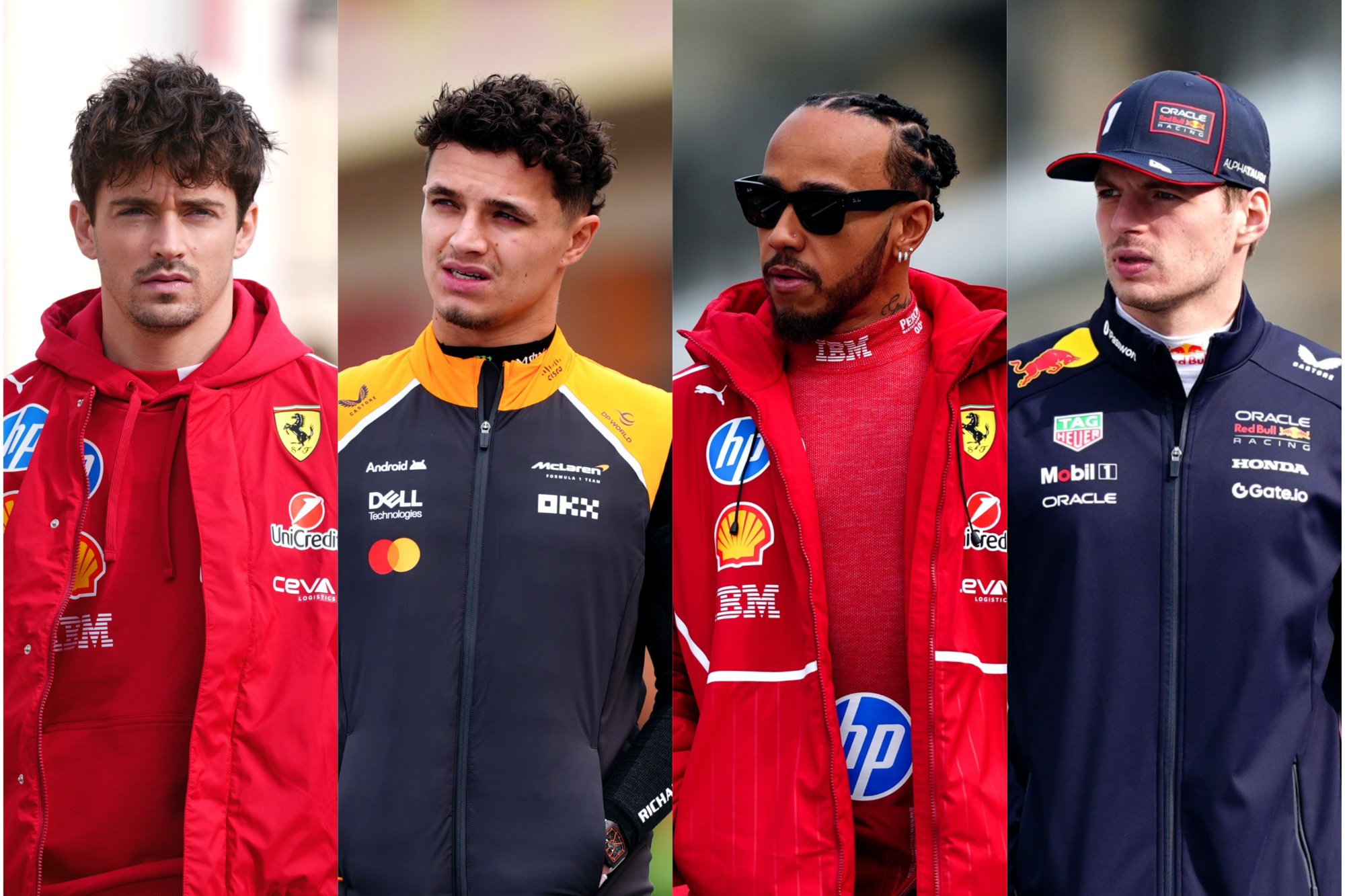 Charles Leclerc (left to right), Lando Norris, Lewis Hamilton and Max Verstappen (David Davies/PA)