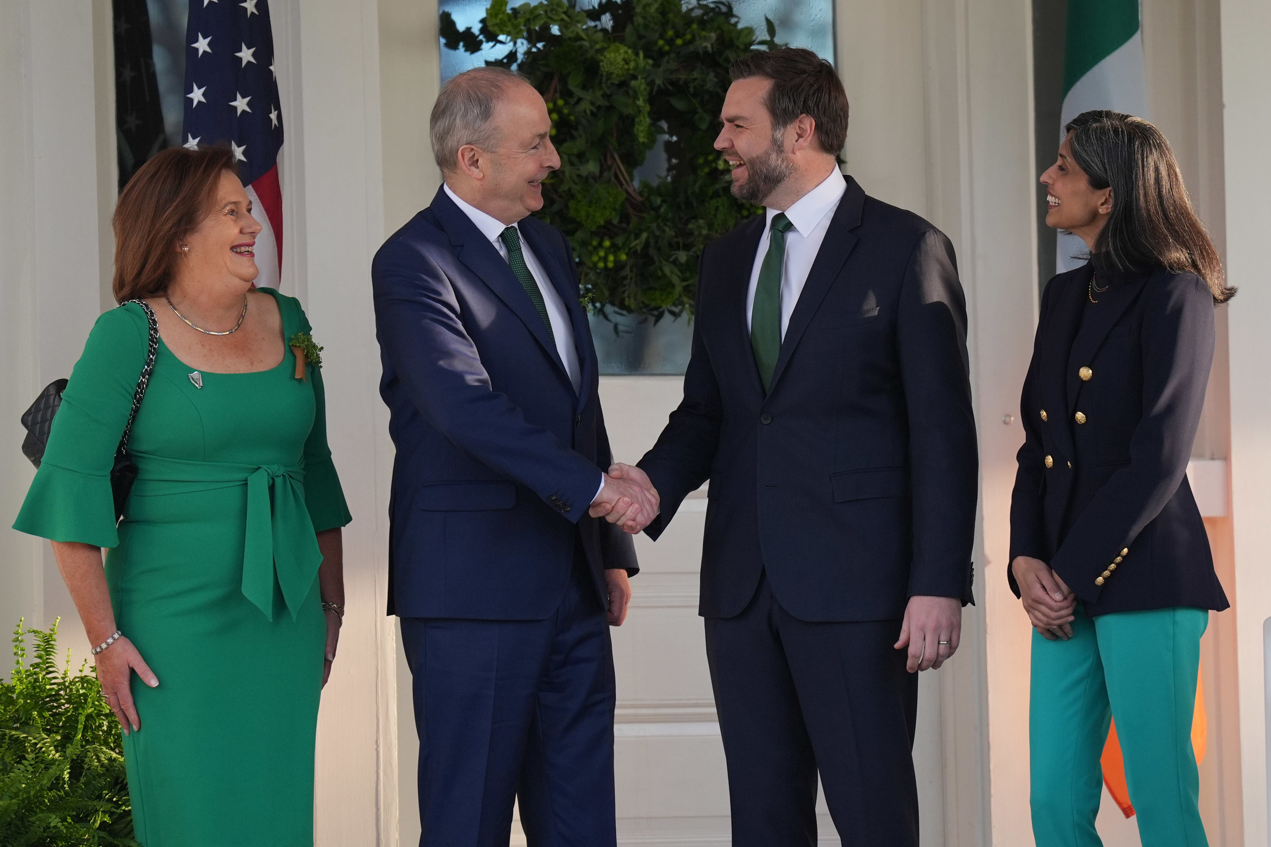 Taoiseach Micheal Martin and his wife Mary meet US Vice President JD Vance and his wife Usha at the US Naval Observatory (Niall Carson/PA)