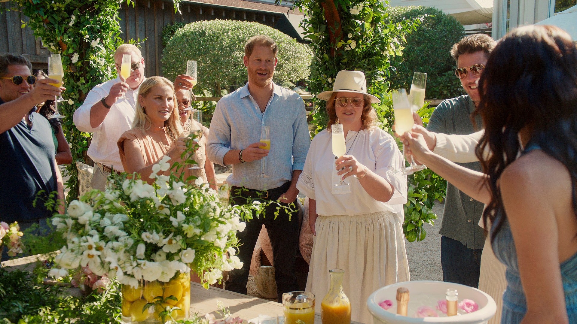 The Duke of Sussex, centre, makes just one appearance in ‘With Love, Meghan’