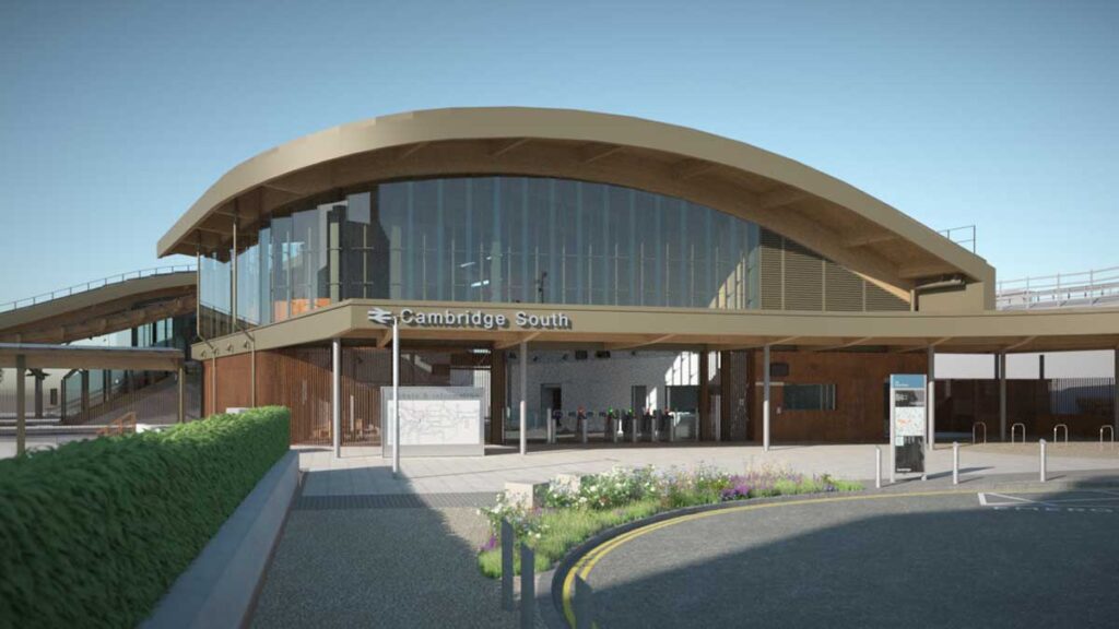 A station visualsation for Cambridge South. There is a planned opening date for early 2026