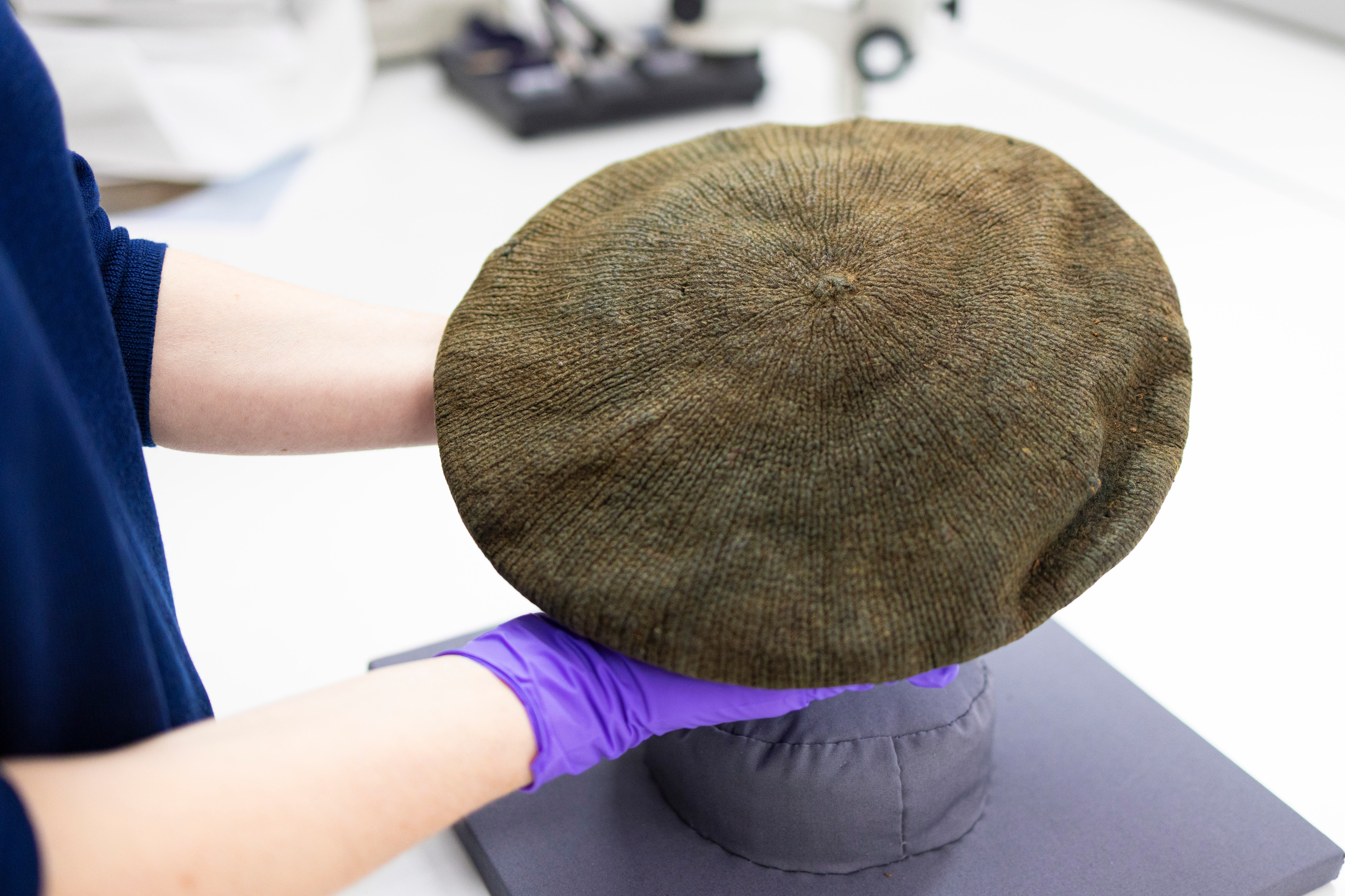 A knitted bonnet found with the man