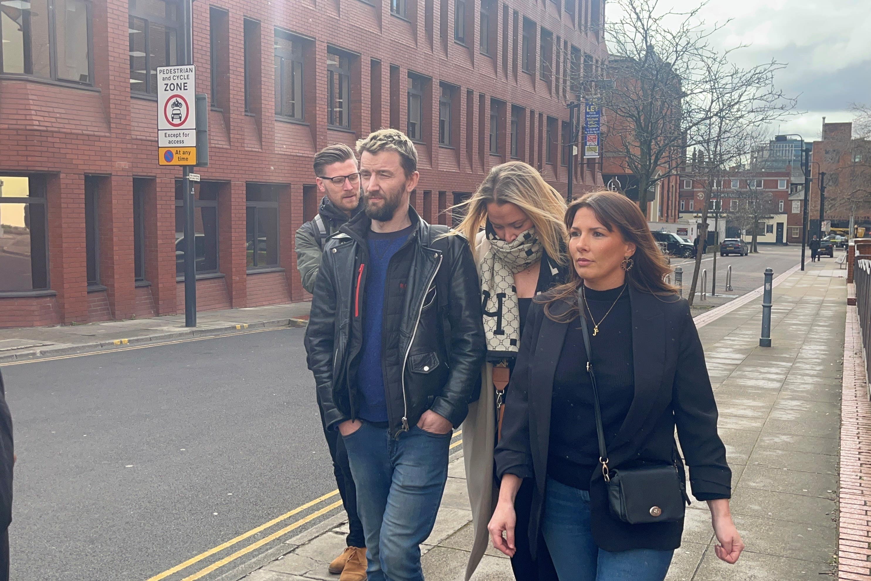 Ex England player Danika Priim (centre) leaves Leeds Crown Court (Tom Wilkinson/PA)