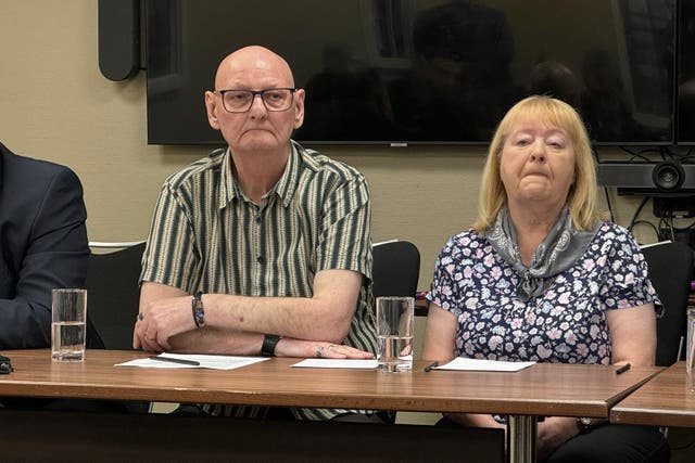 Peter and Florence Fanning, of Coatbridge, North Lanarkshire, speaking at a press conference in brought the proceedings (PA)