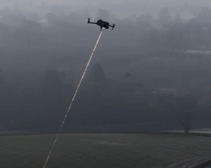 Using their own drone, Wiltshire saboteurs captured video of a hunters' drone with vertical weighted wire attached 'designed to disable another drone'