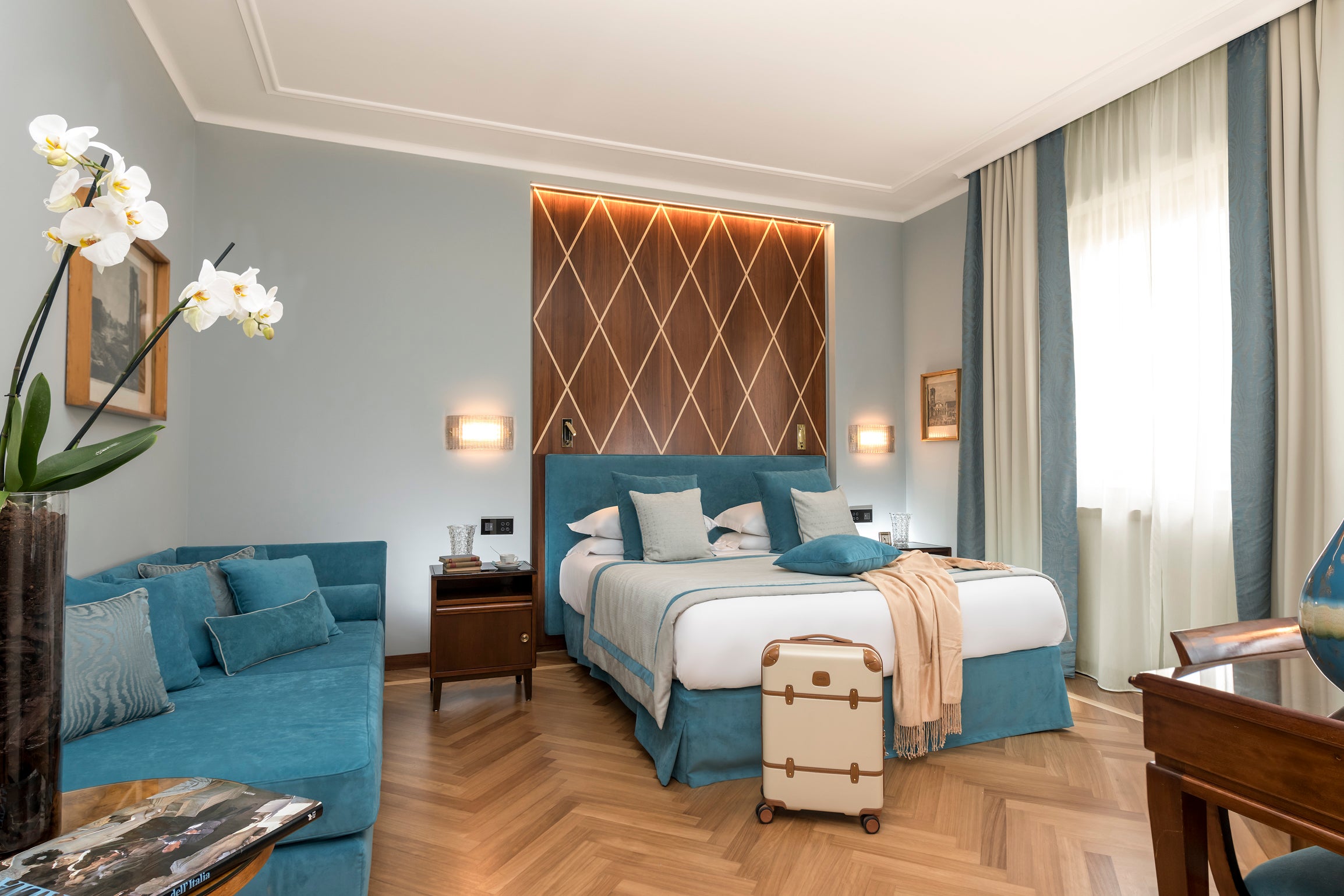 Hotel Mediterraneo’s Art Deco charm transcends into its sophisticated interiors