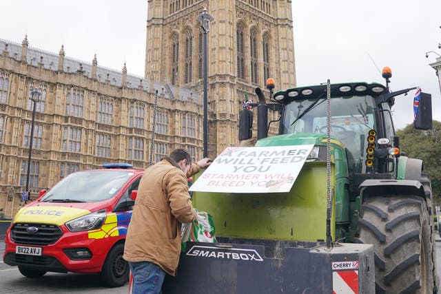 Farmers protest in Westminster over the changes to inheritance tax (Jonathan Brady/PA)