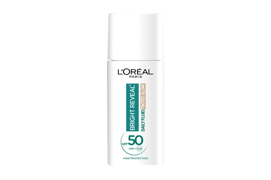 Best SPF for acne prone skin IndyBest review L’Oreal bright reveal daily fluid tinted glow, SPF 50  