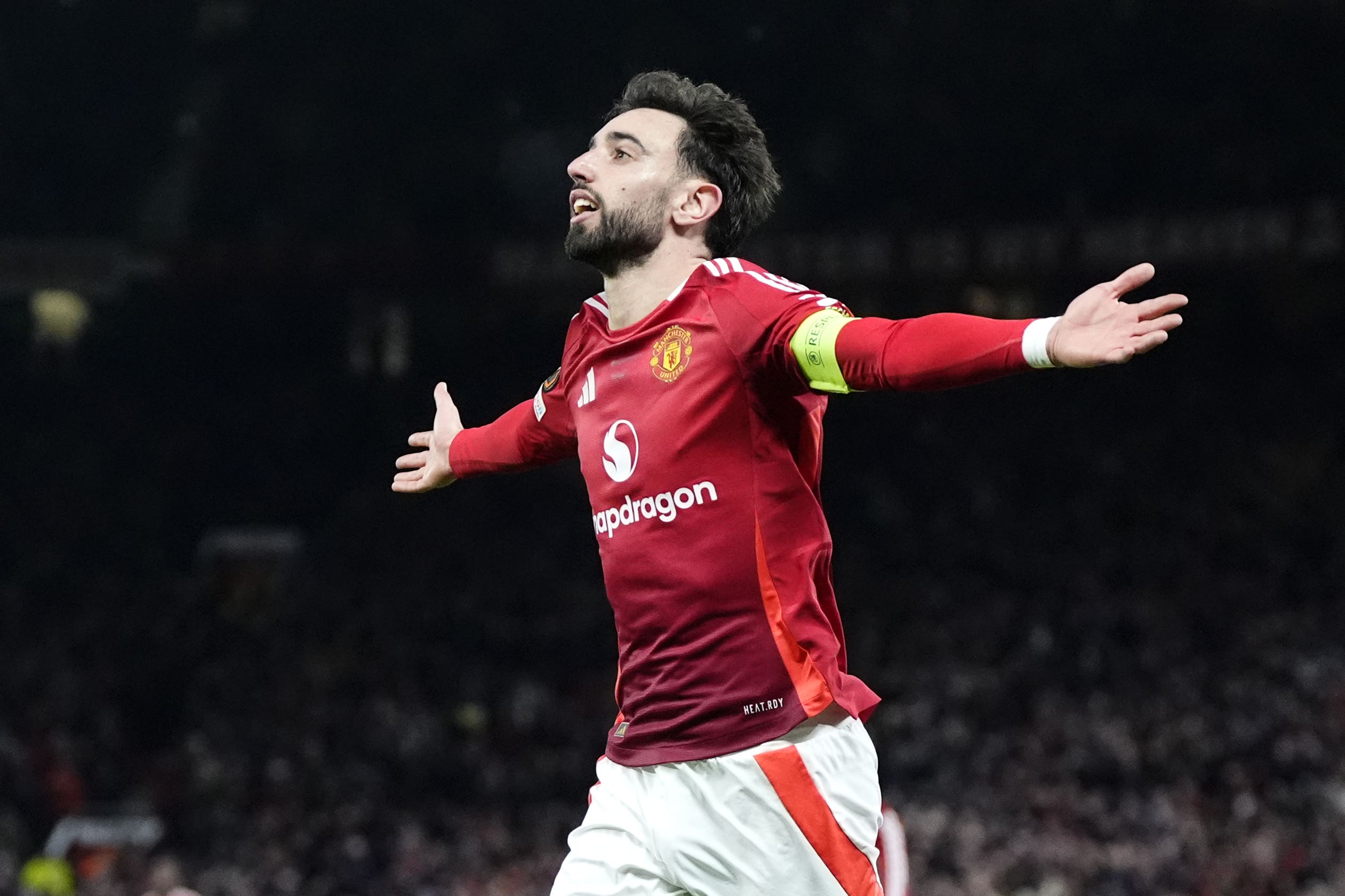 Manchester United captain Bruno Fernandes scored a hat-trick as 10-man Real Sociedad were well beaten at Old Trafford (Nick Potts/PA)