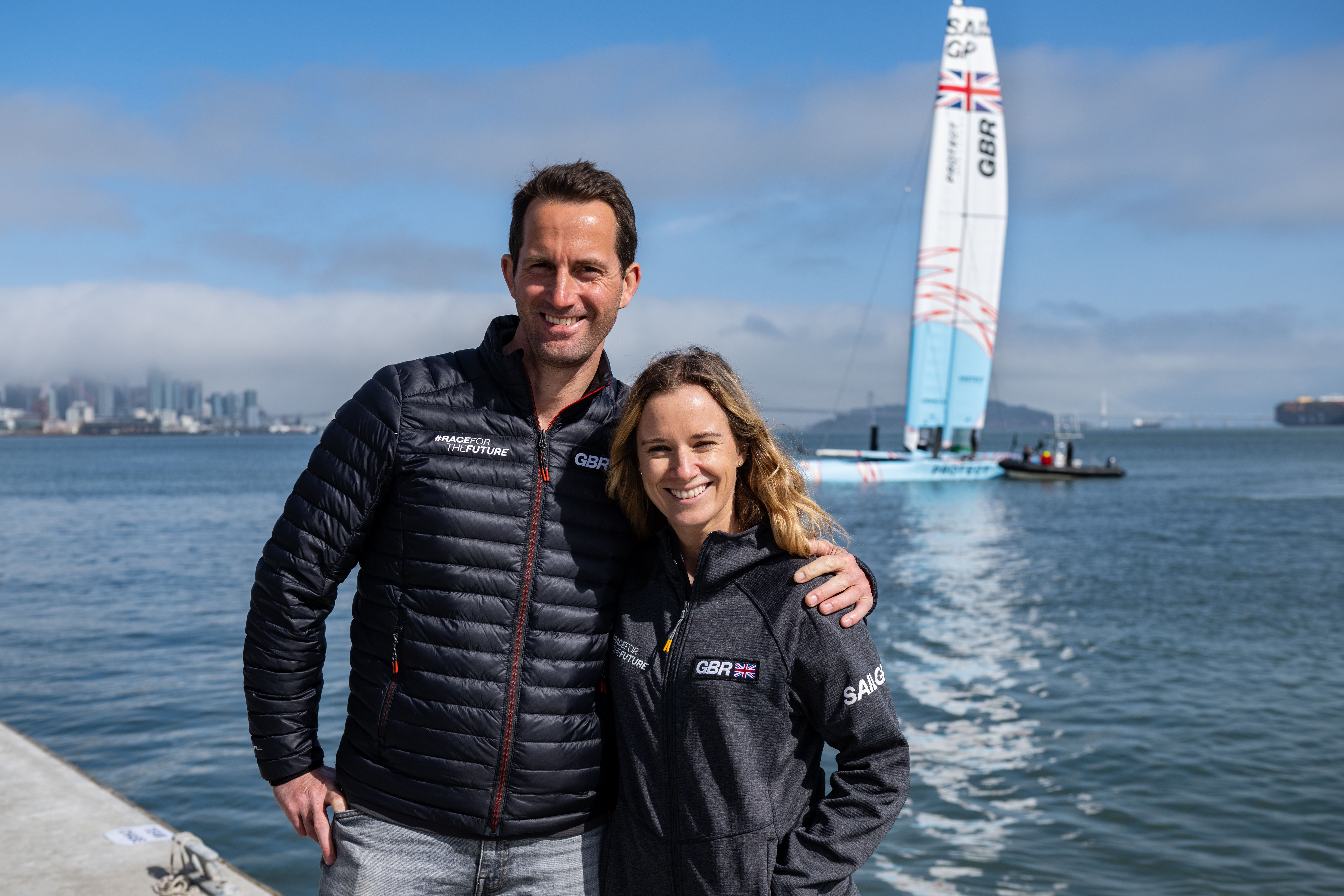 Hannah Mills, right, and Ben Ainslie are among the signatories of a letter urging the next IOC president to prioritise caring for the planet (Handout from SailGP/PA)