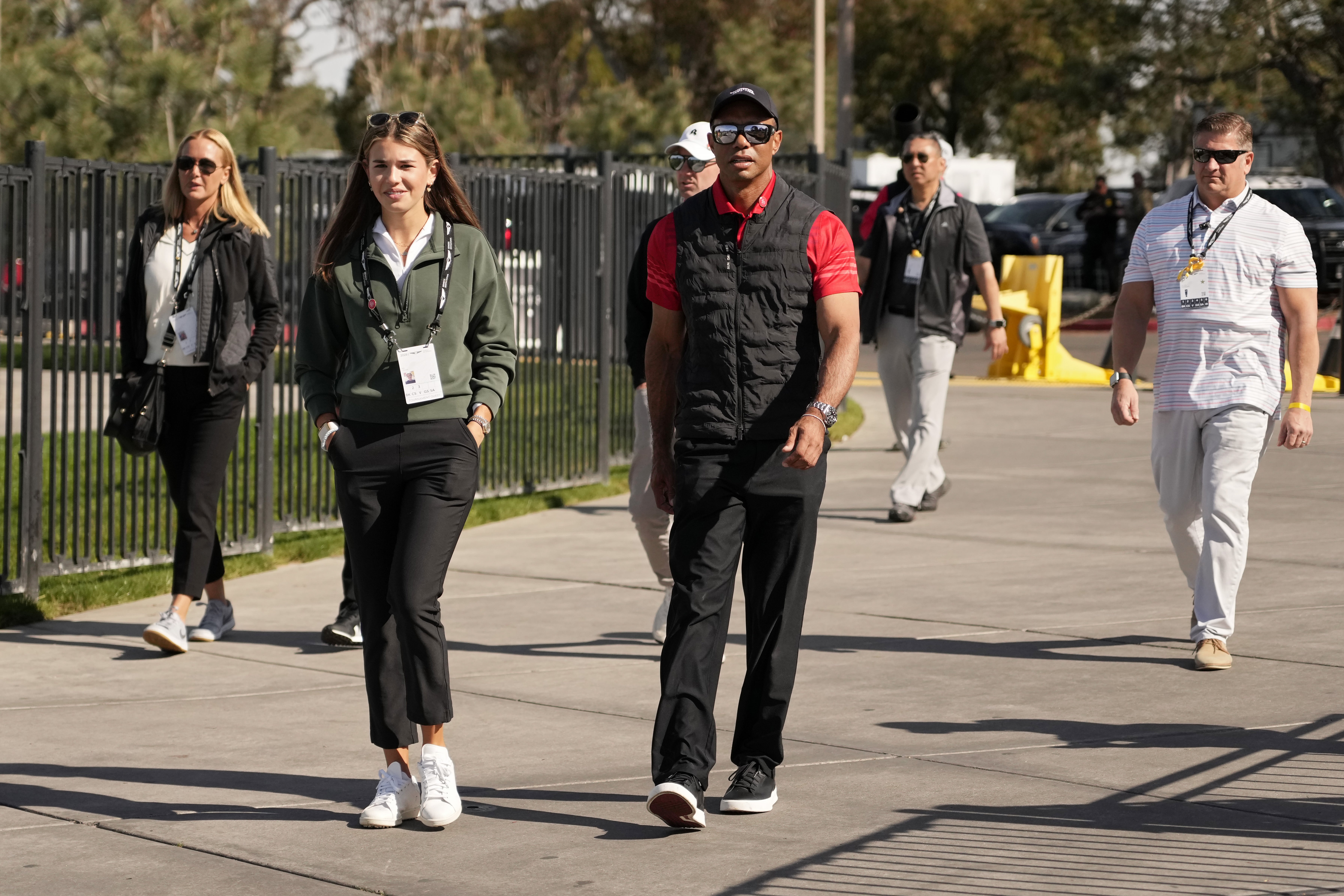 Woods was photographed with 17-year-old Kai Trump and her mom Vanessa Trump (far left) at California’s PGA Tour's Genesis Invitational at Torrey Pines last month. Kai attends the same $38,595 school as Woods’s children.
