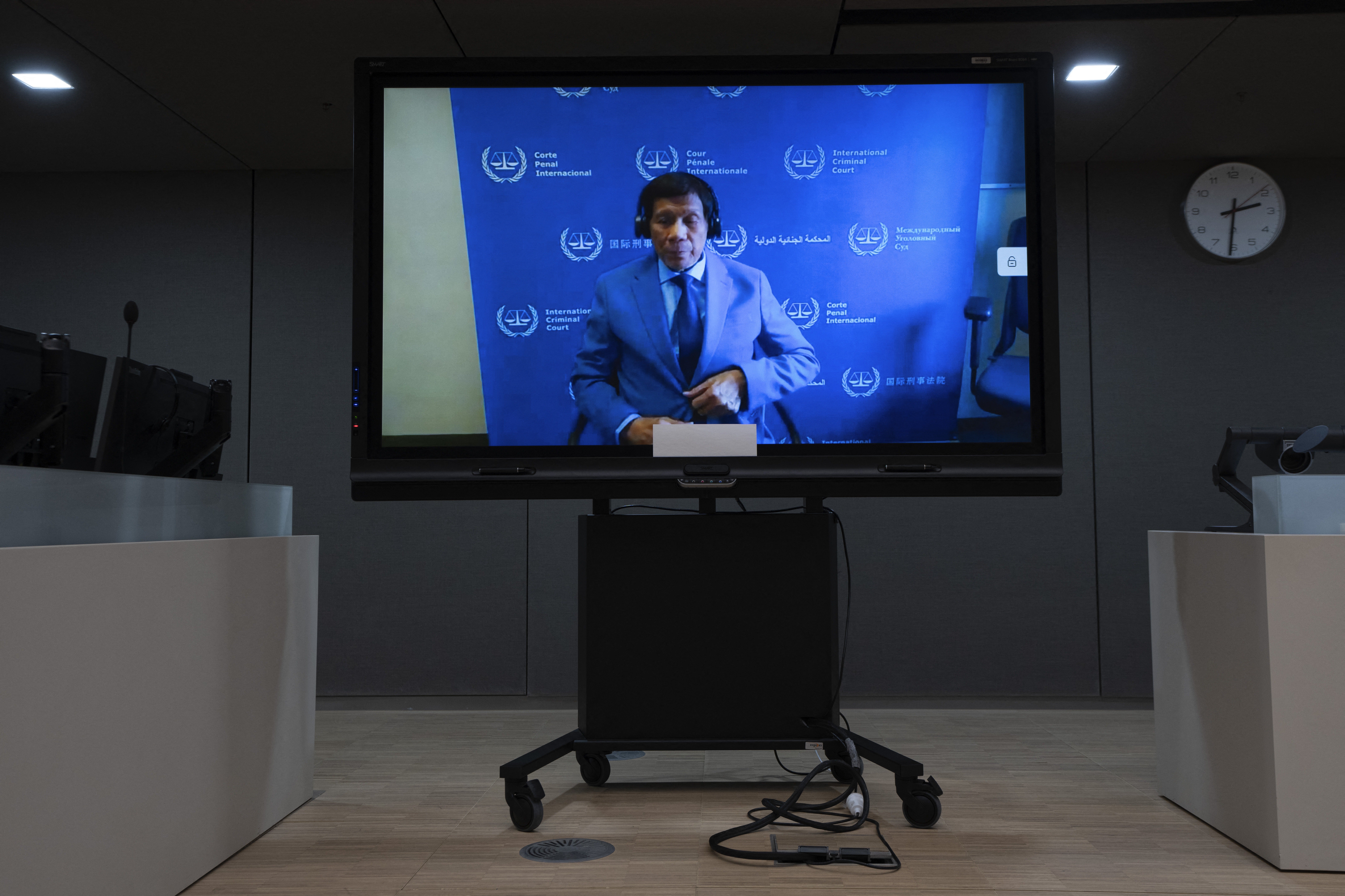 Rodrigo Duterte appears in court at The Hague via video link
