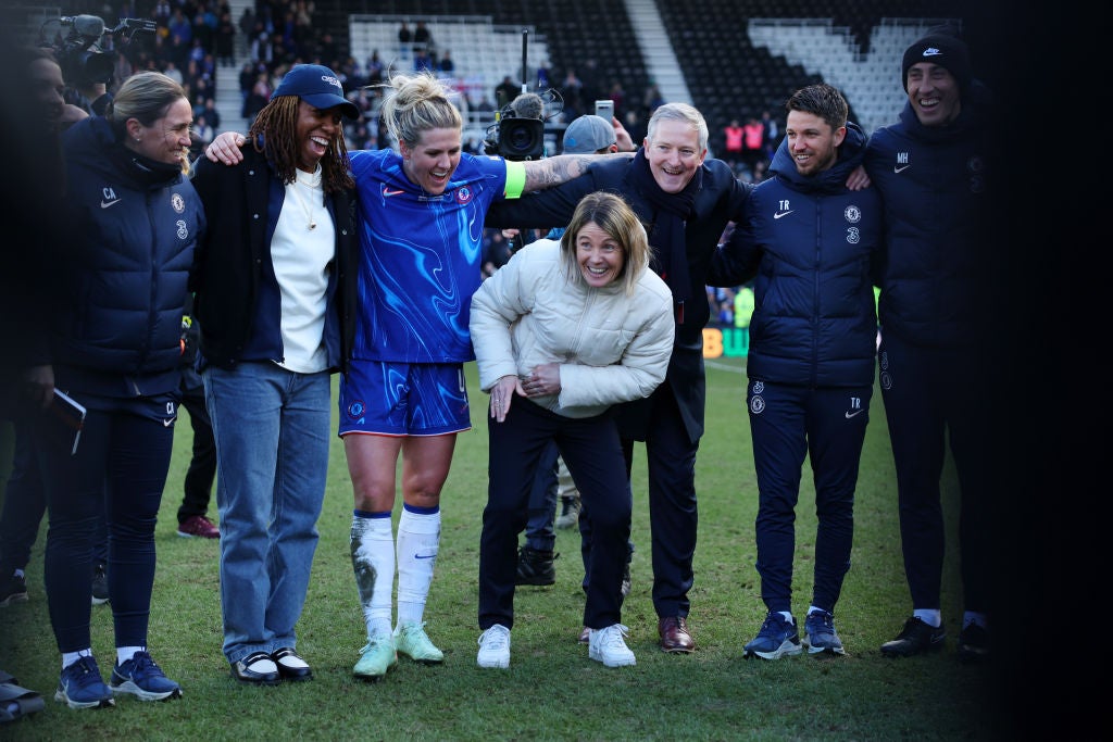 Sonia Bompastor celebrated her first trophy since joining Chelsea