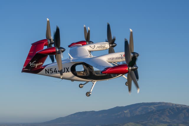 <p>The Joby x Virgin Atlantic flying taxi takes to the air in March</p>