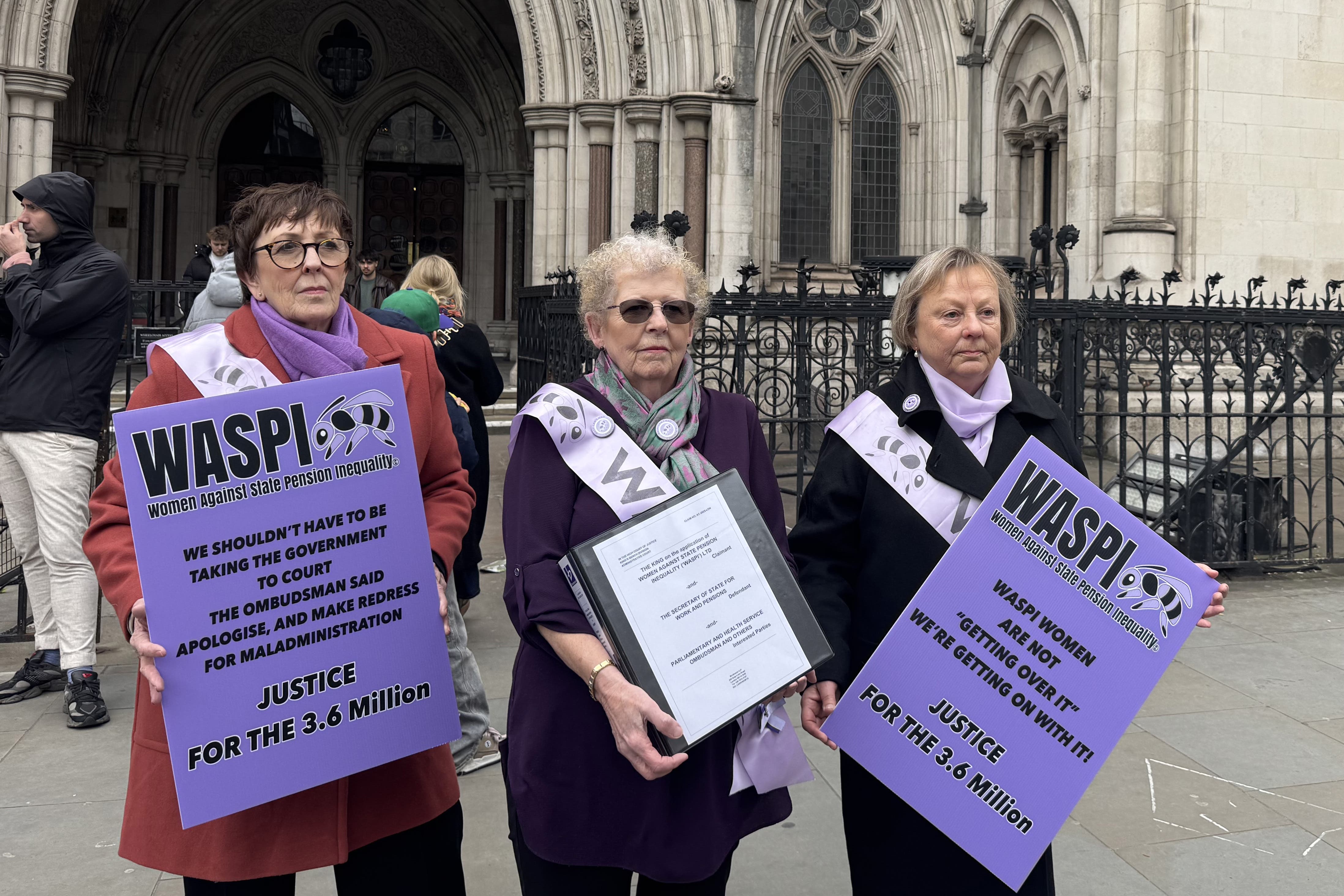 Waspi campaigners outside the Royal Courts of Justice in London (Haixin Tan/PA)