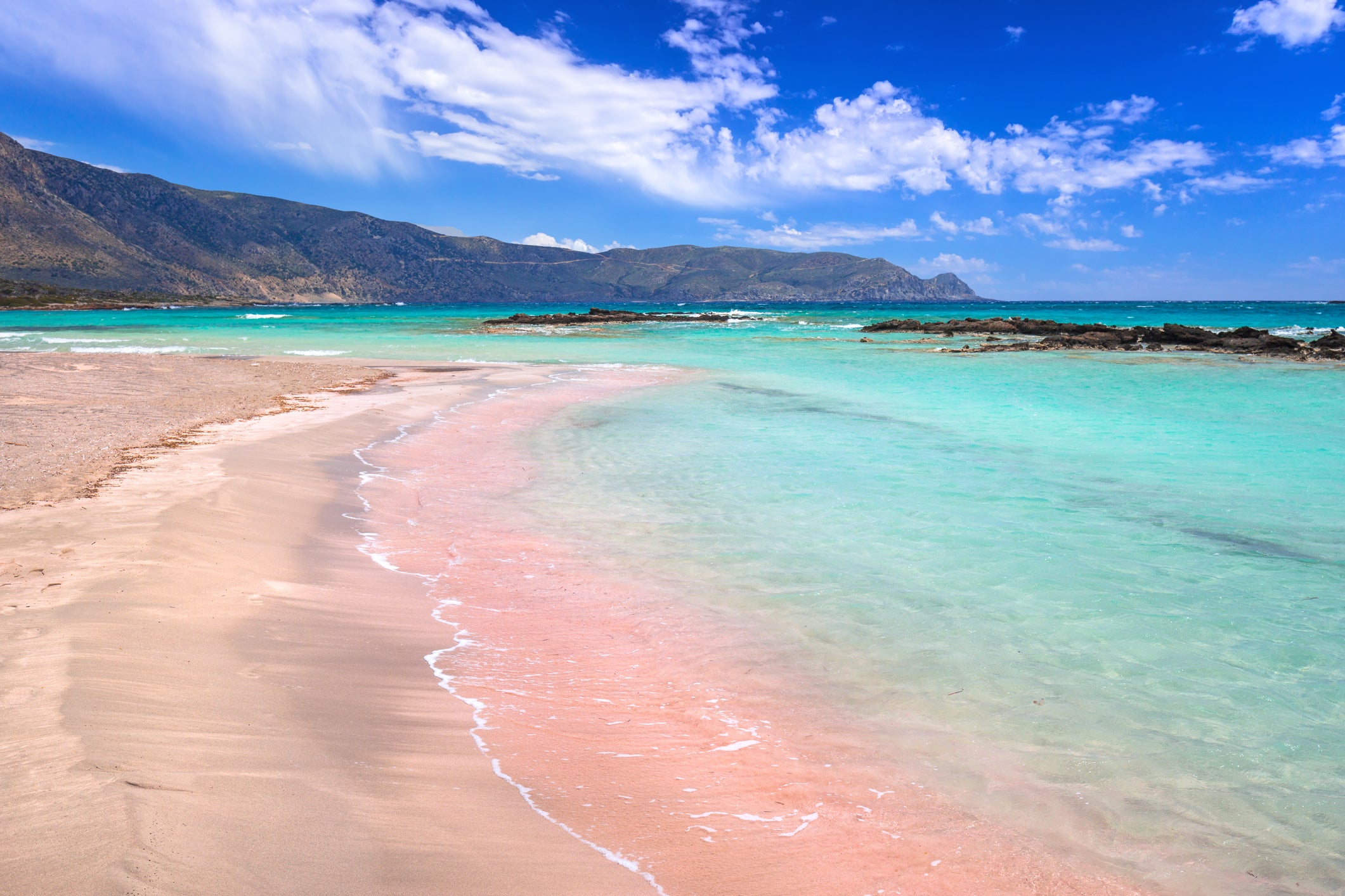 The pink sands of Elafonissi Beach in Crete