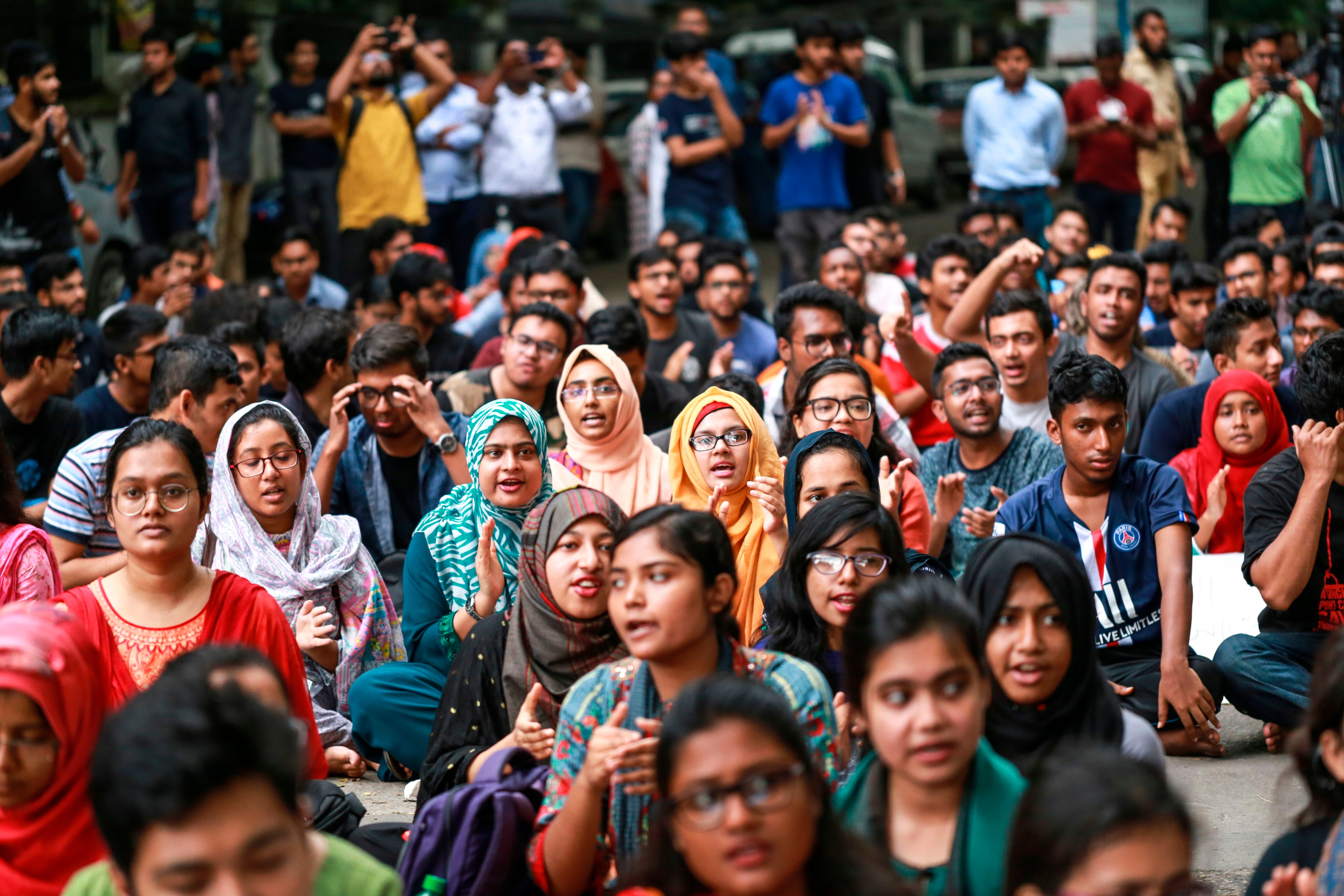 File: Students of Bangladesh University of Engineering and Technology take part in a protest in Dhaka on 10 October 2019
