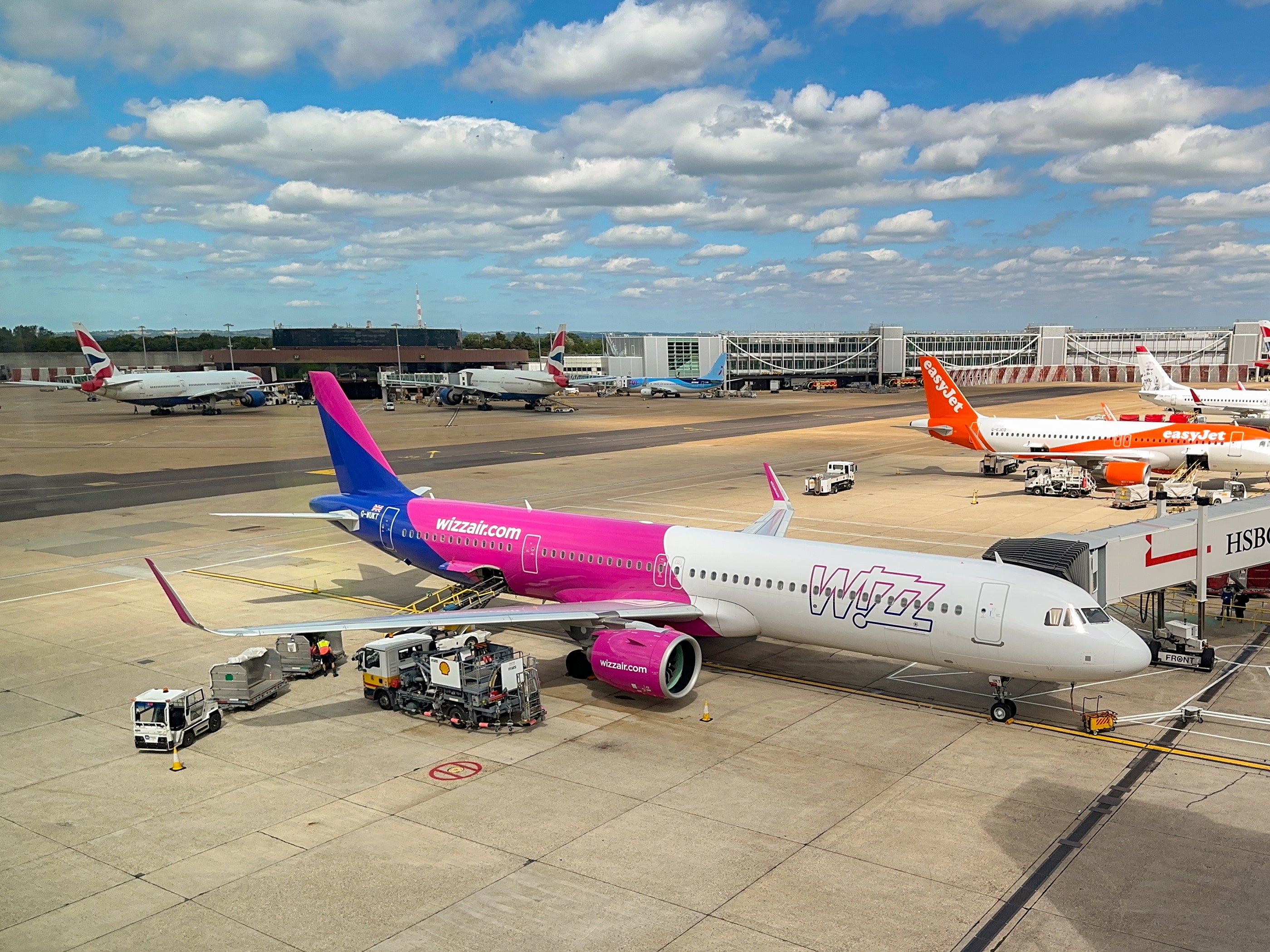 The incident occurred on a Wizz Air plane that had landed at London Gatwick airport, with a Menzies worker seen flinging cases out of the cargo hold