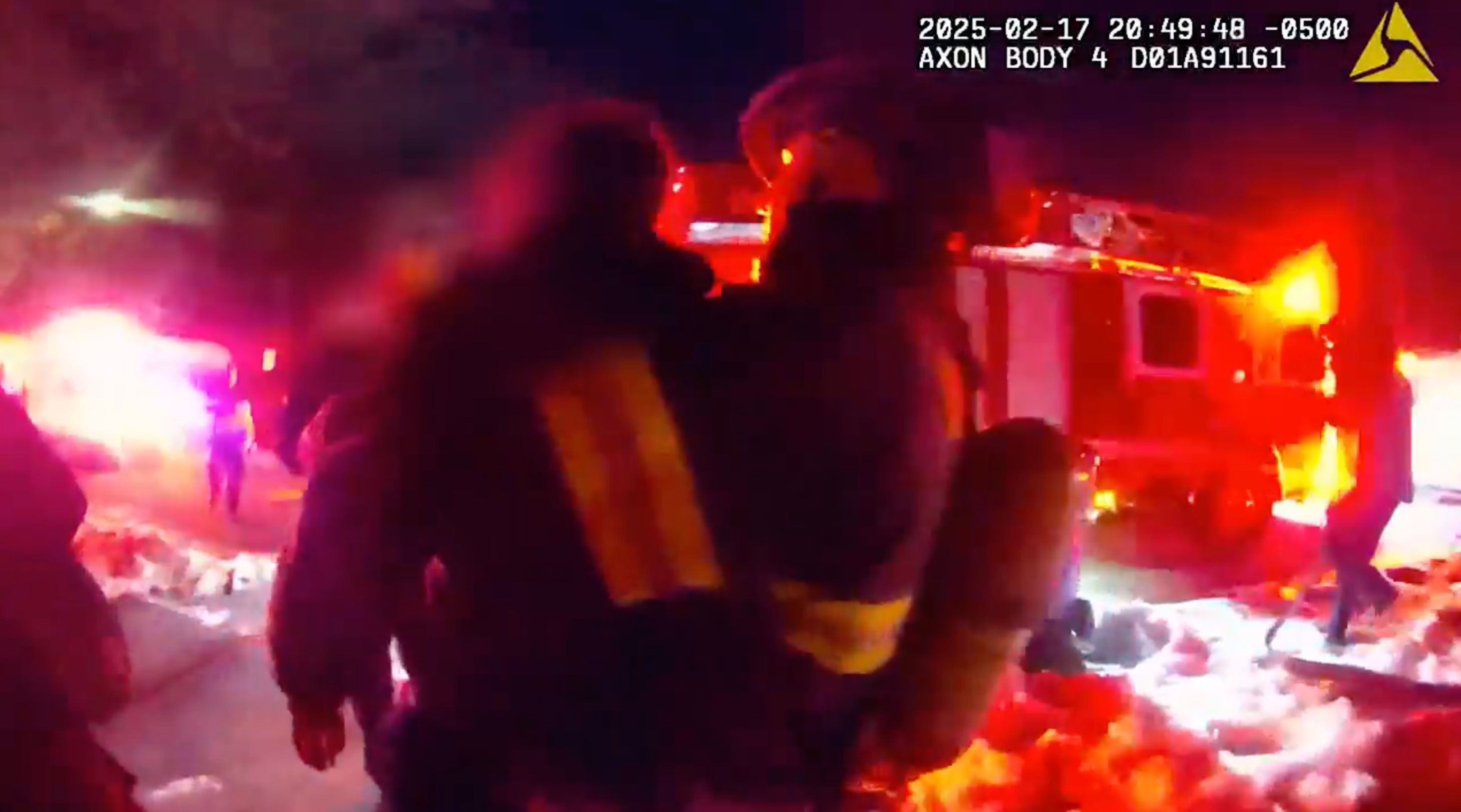 The victim, who remains anonymous, pictured being carried by a firefighter from his home last month