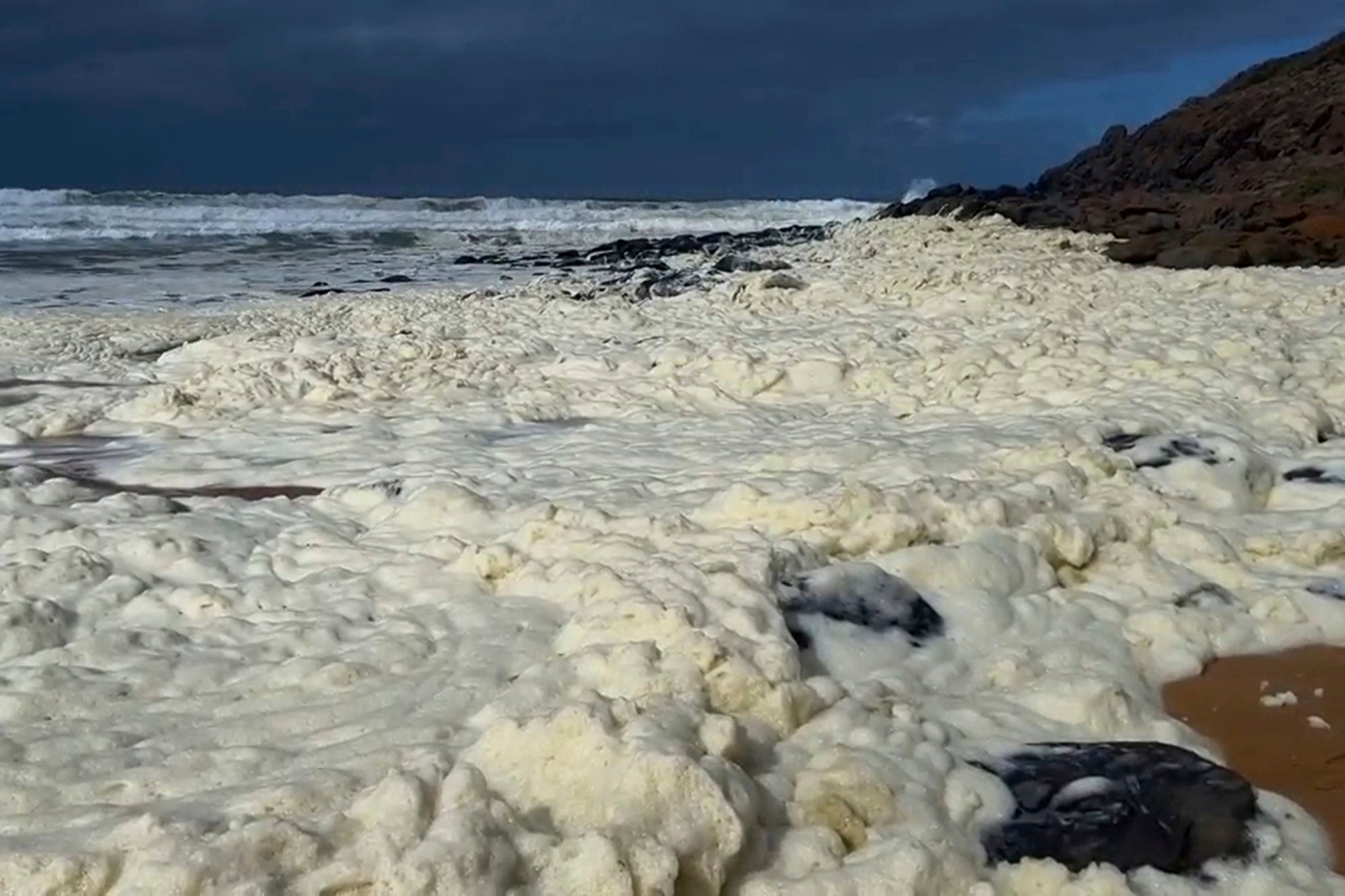 The strange foam affected two beaches in south Australia