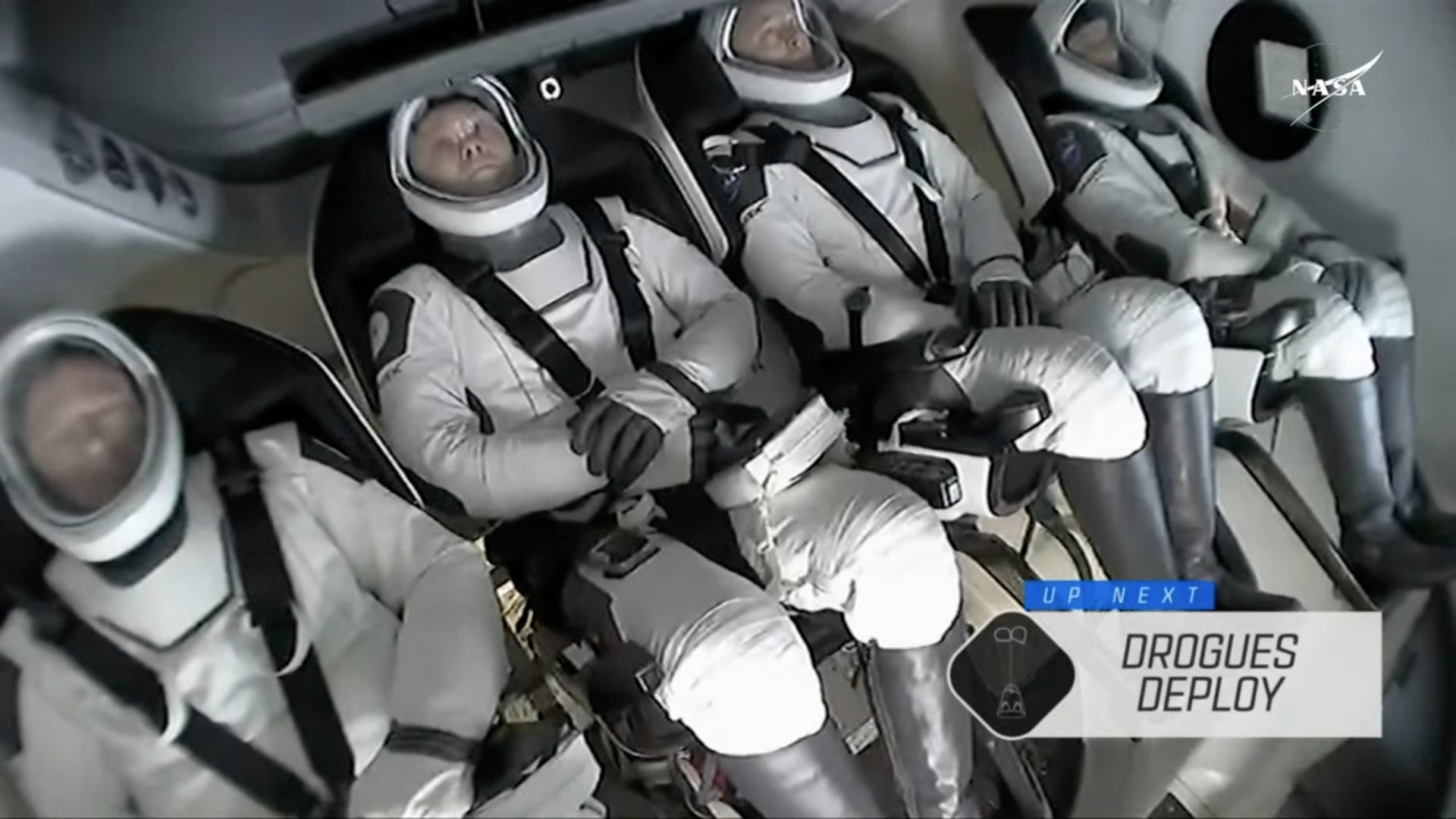 The astronauts safely splashed down off the coast of Florida shortly before 6 p.m. EDT. Commander Nick Hague said they were enjoying the ride