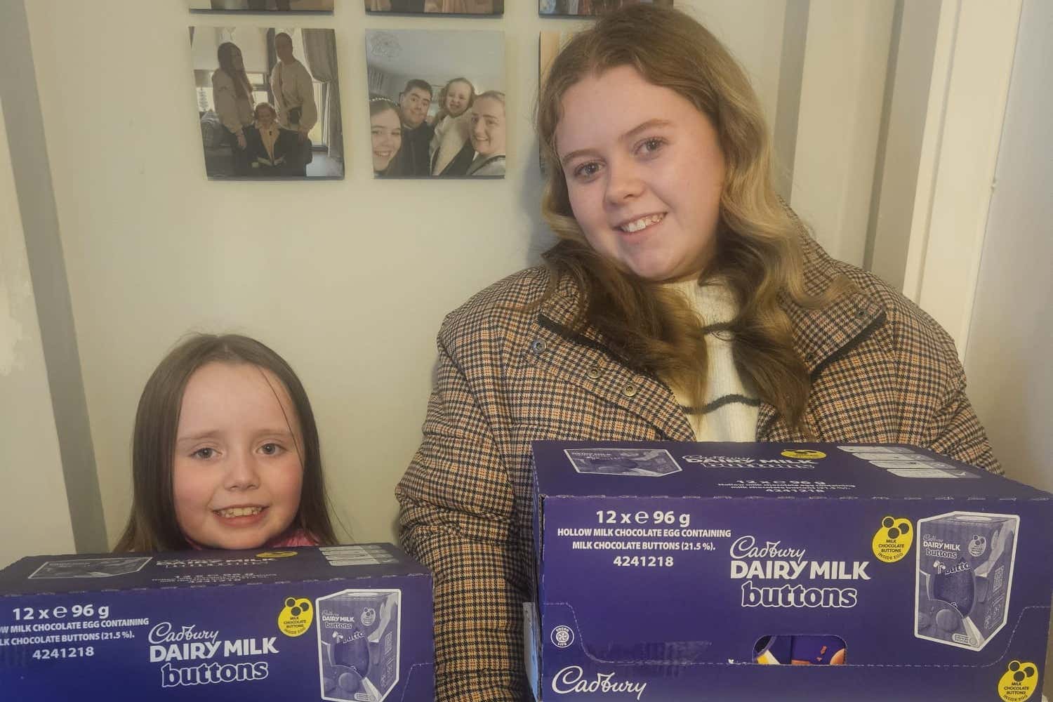 Ellamay and Lauren Metcalfe hope to give 1,500 Easter eggs to children in hospital (Thomas Metcalfe/PA)