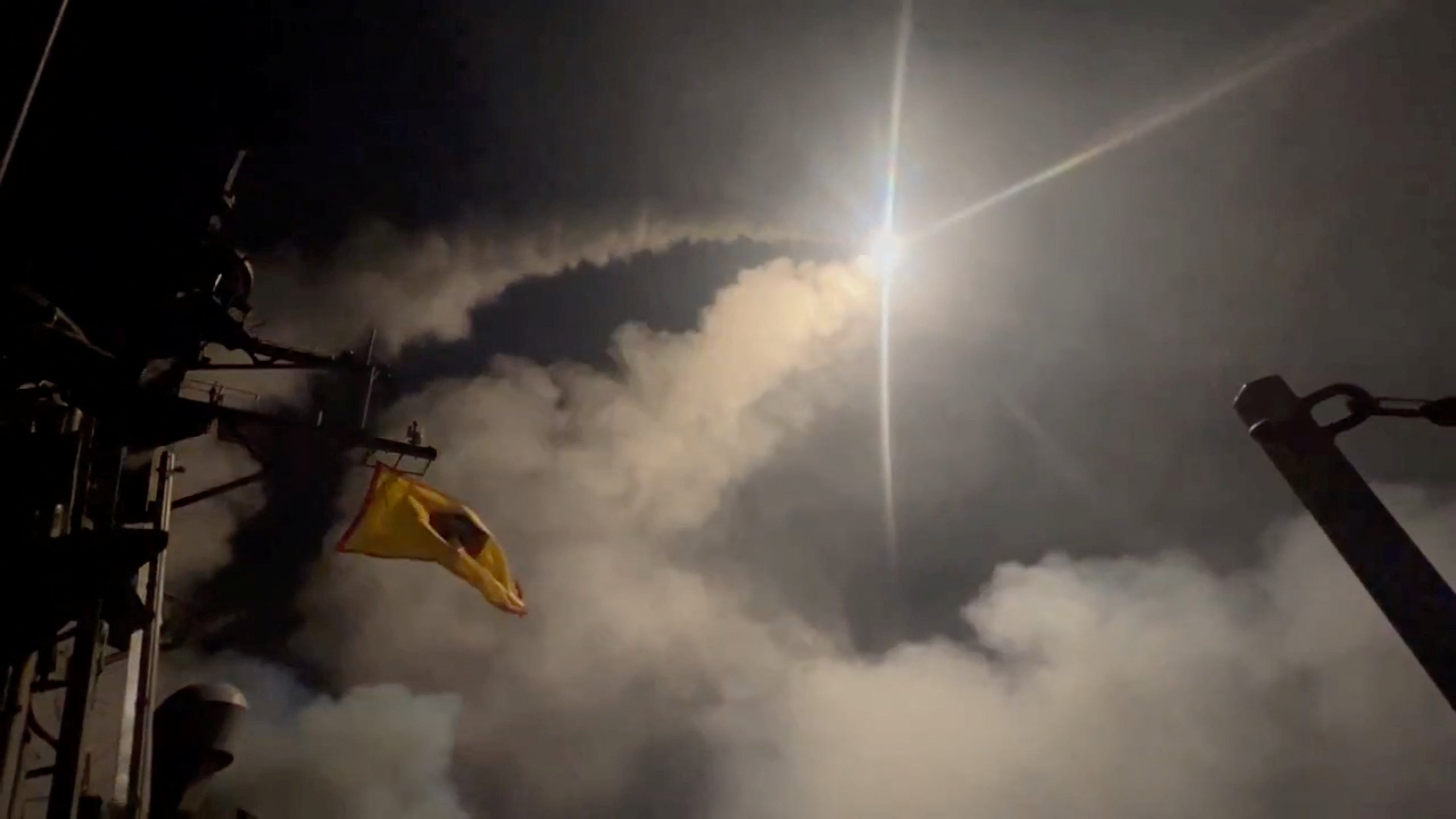 Missiles are fired into the sky amid an operation targeting Yemen’s Houthi rebels