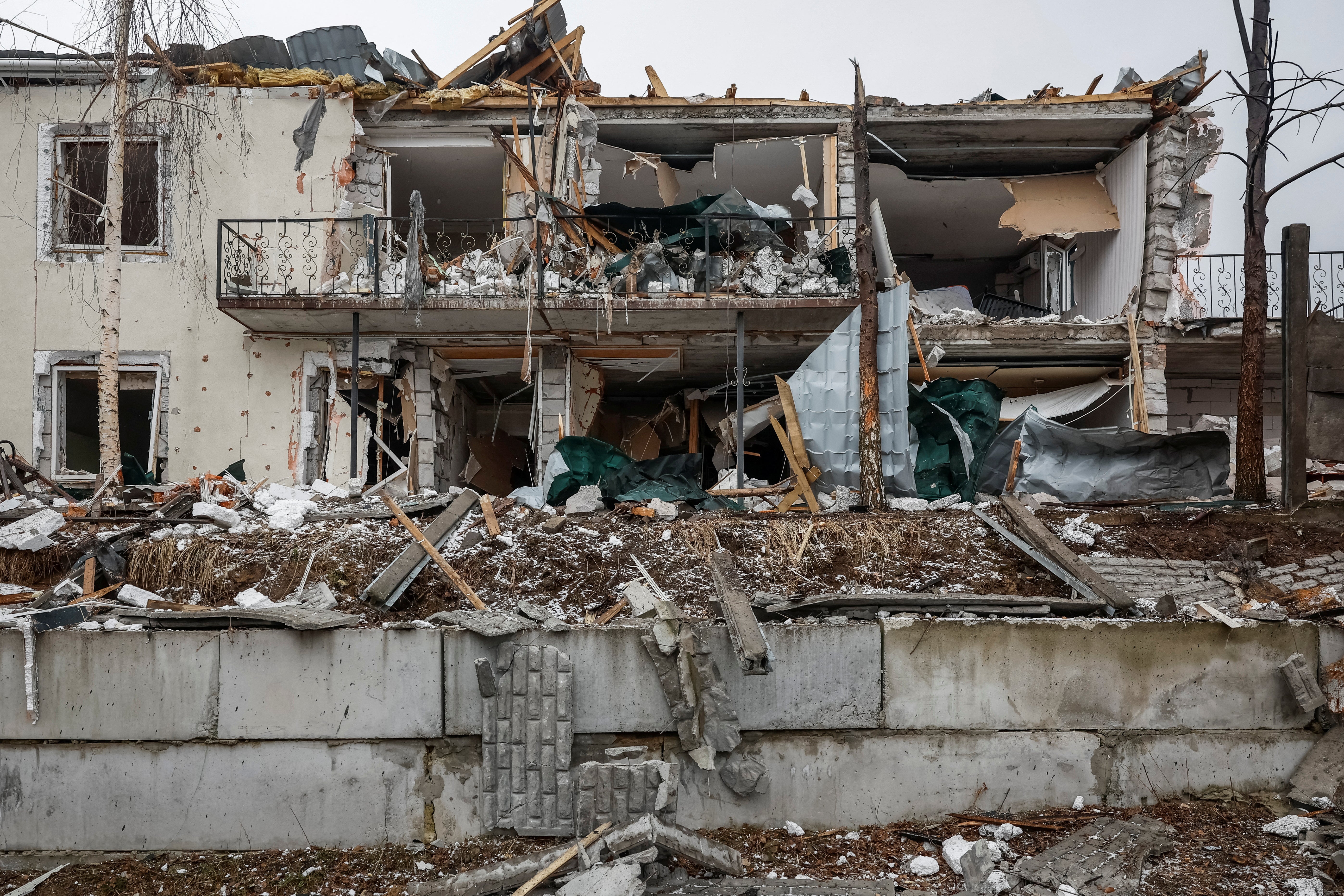 Damaged houses in Hostomel last March