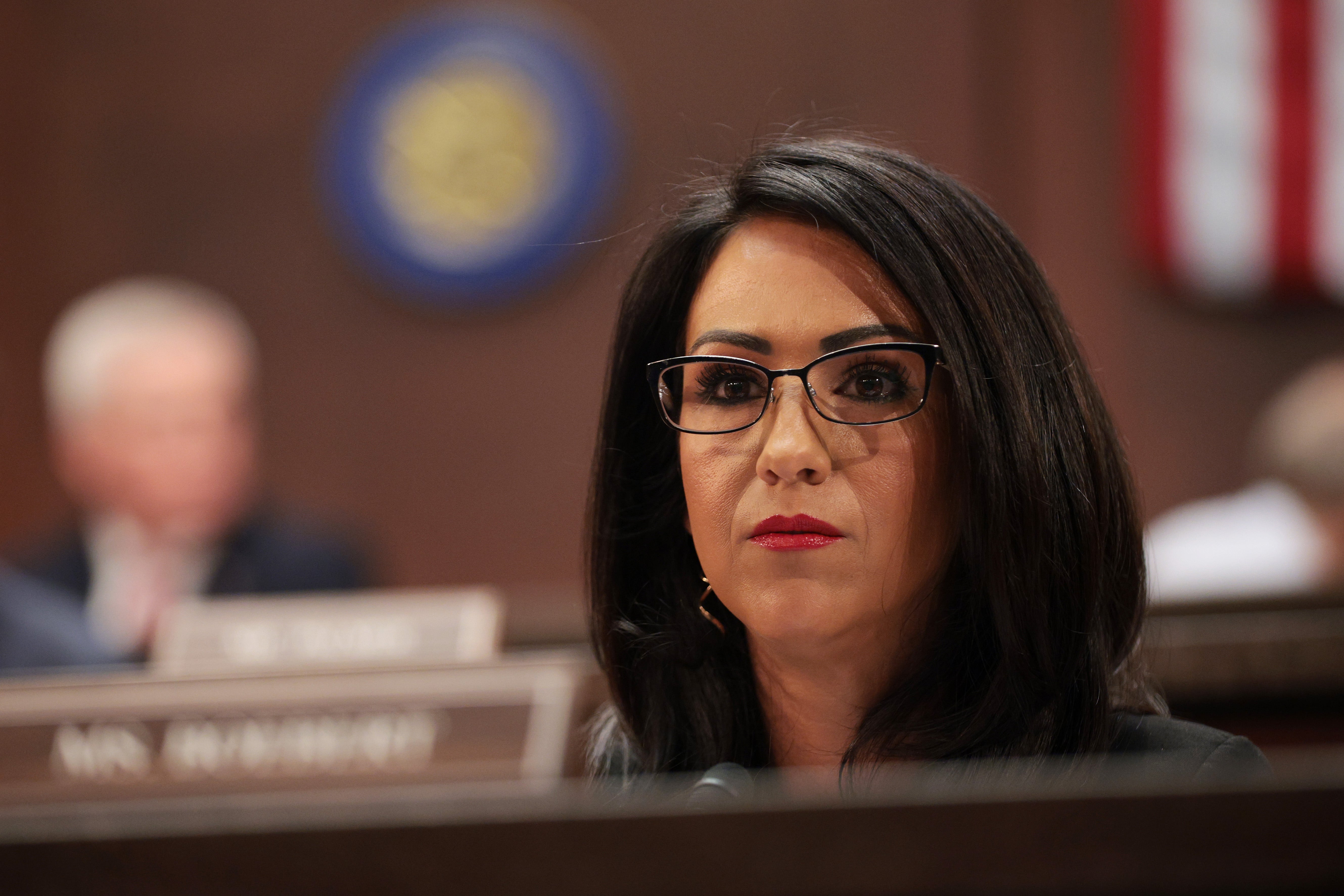 U.S. Rep. Lauren Boebert (R-CO) looks on during a House Oversight and Government Reform Committee hearing on sanctuary cities' policies at the U.S. Capitol on March 05, 2025 in Washington, DC