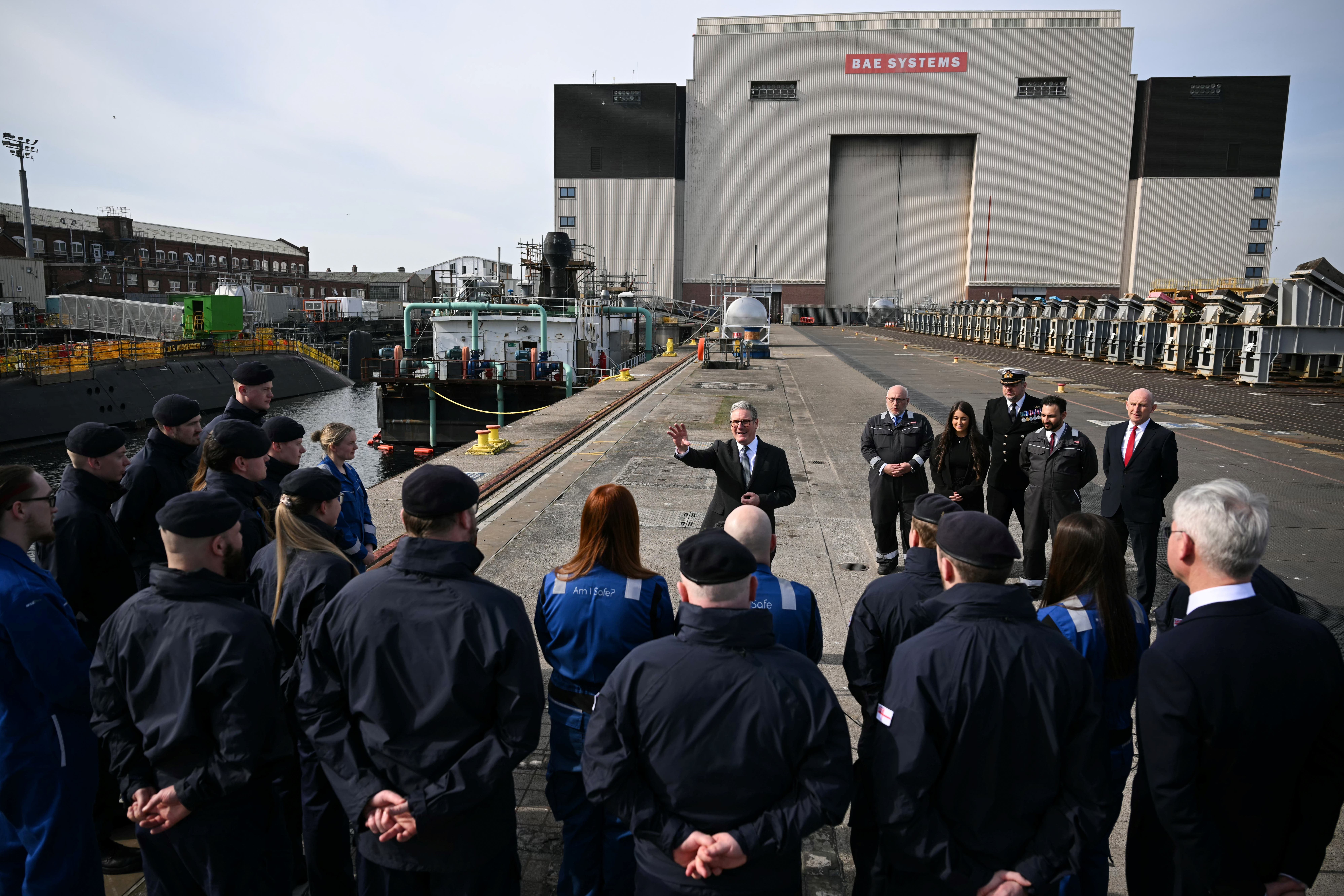 Prime Minister Sir Keir Starmer speaks to Royal Navy Submariners (Oli Scarff/PA)