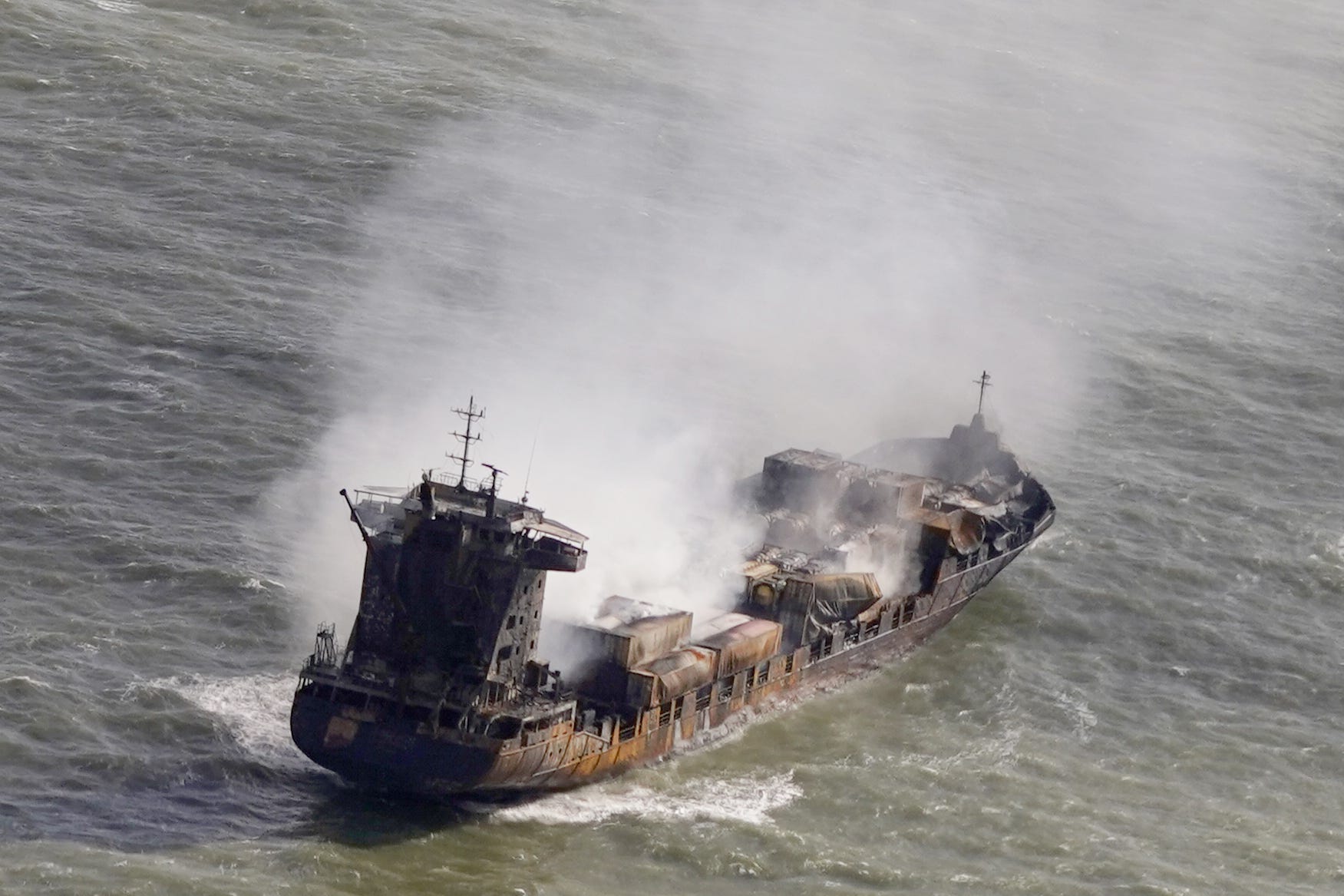 The Solong container ship was engulfed in fire following the collision (Danny Lawson/PA)