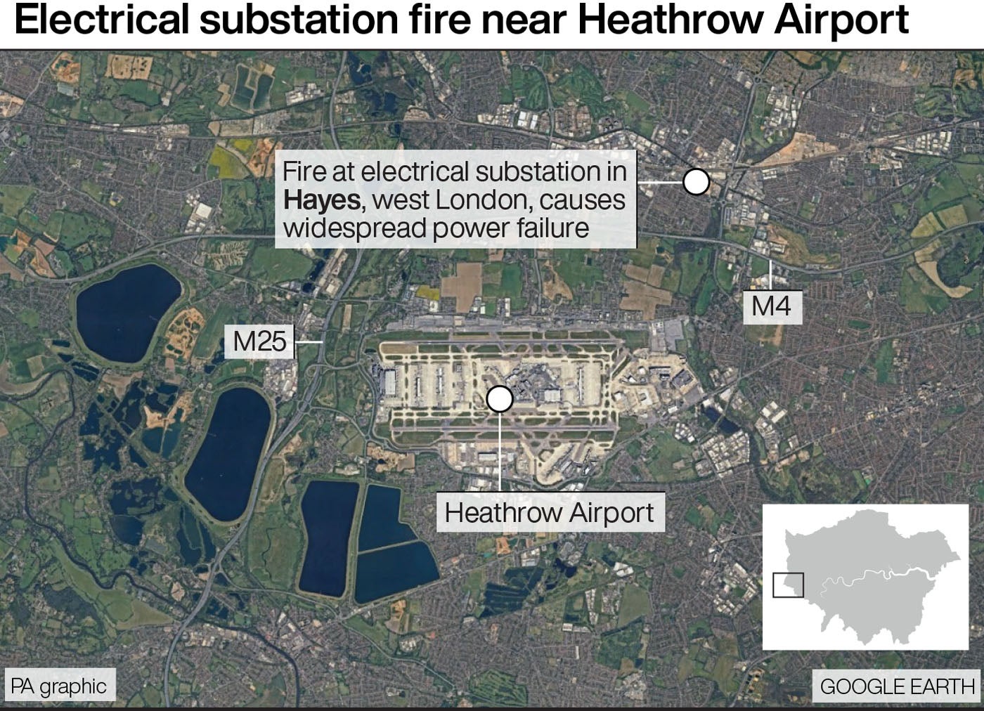 The fire broke out about five miles north of Heathrow airport on Friday morning