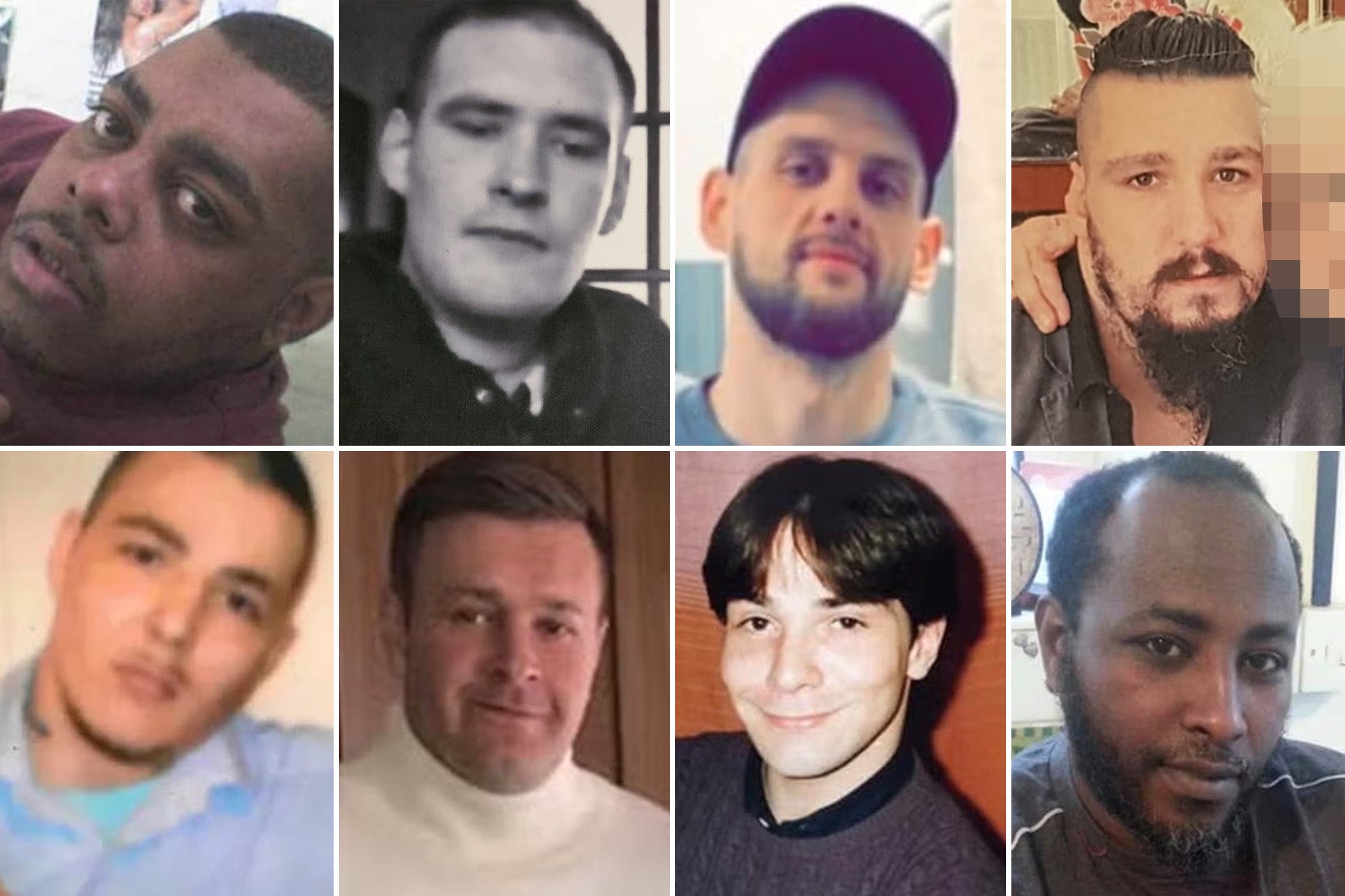 Clockwise, from top left: Leroy Douglas, Luke Ings, Liam Bennett, Wayne Williams, Abdullahi Suleman, Yusuf Ali, James Lawrence and Thomas White are all trapped on IPP sentences