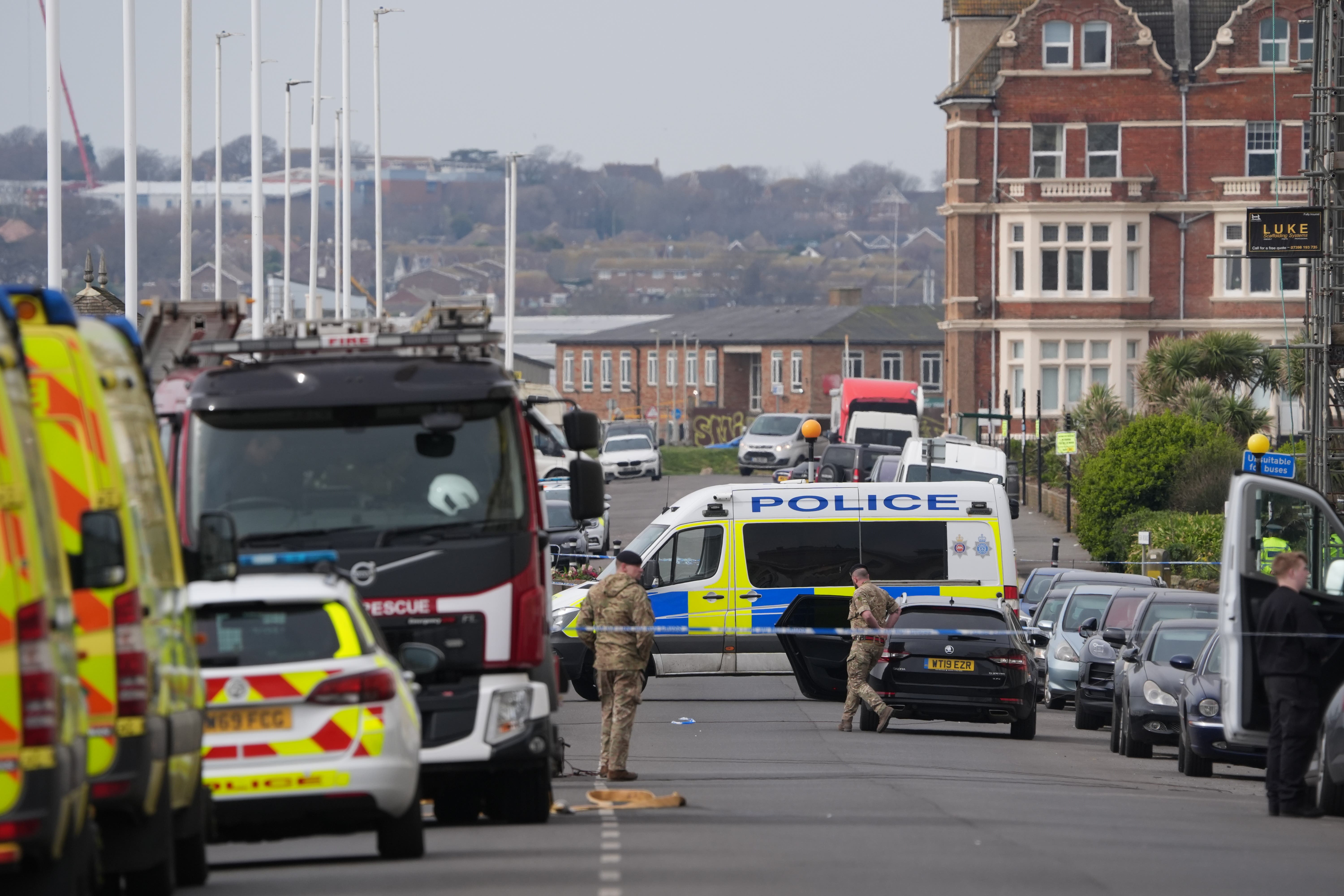 Emergency services at the scene on the A259 Marina where residents were evacuated (Gareth Fuller/PA)