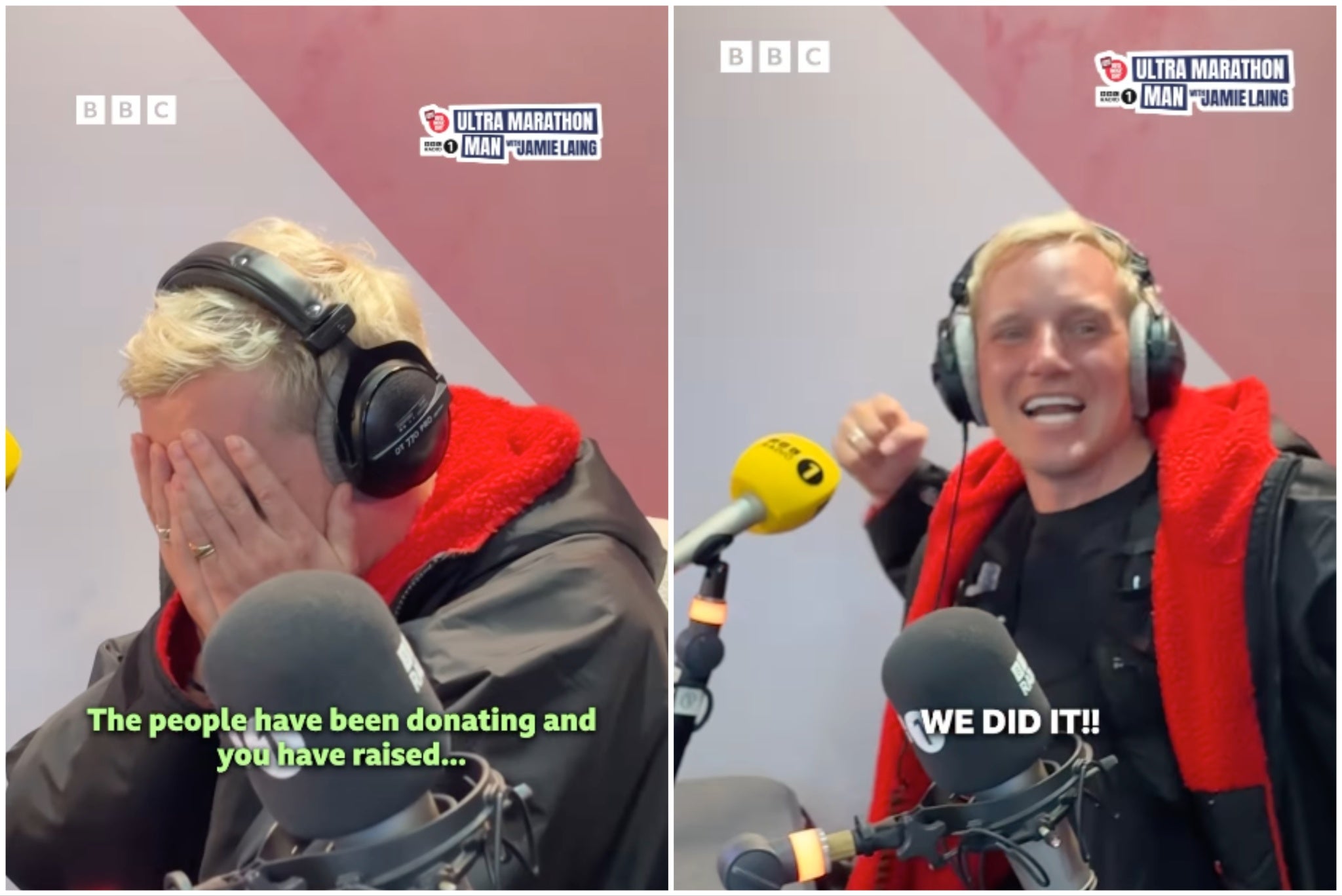 Jamie Laing was emotional as he heard how much he'd raised for Comic Relief