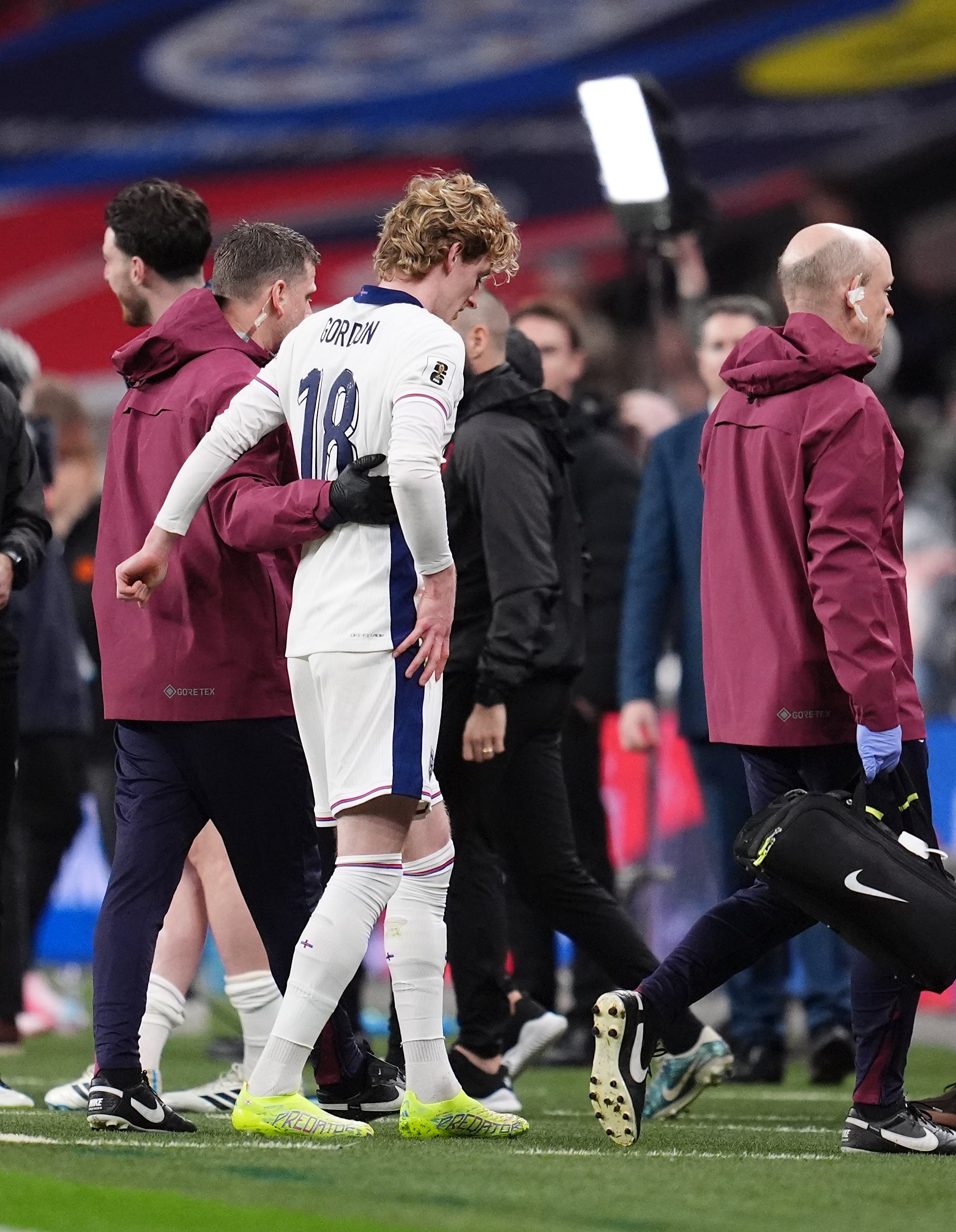 Anthony Gordon limped off after England’s win over Albania