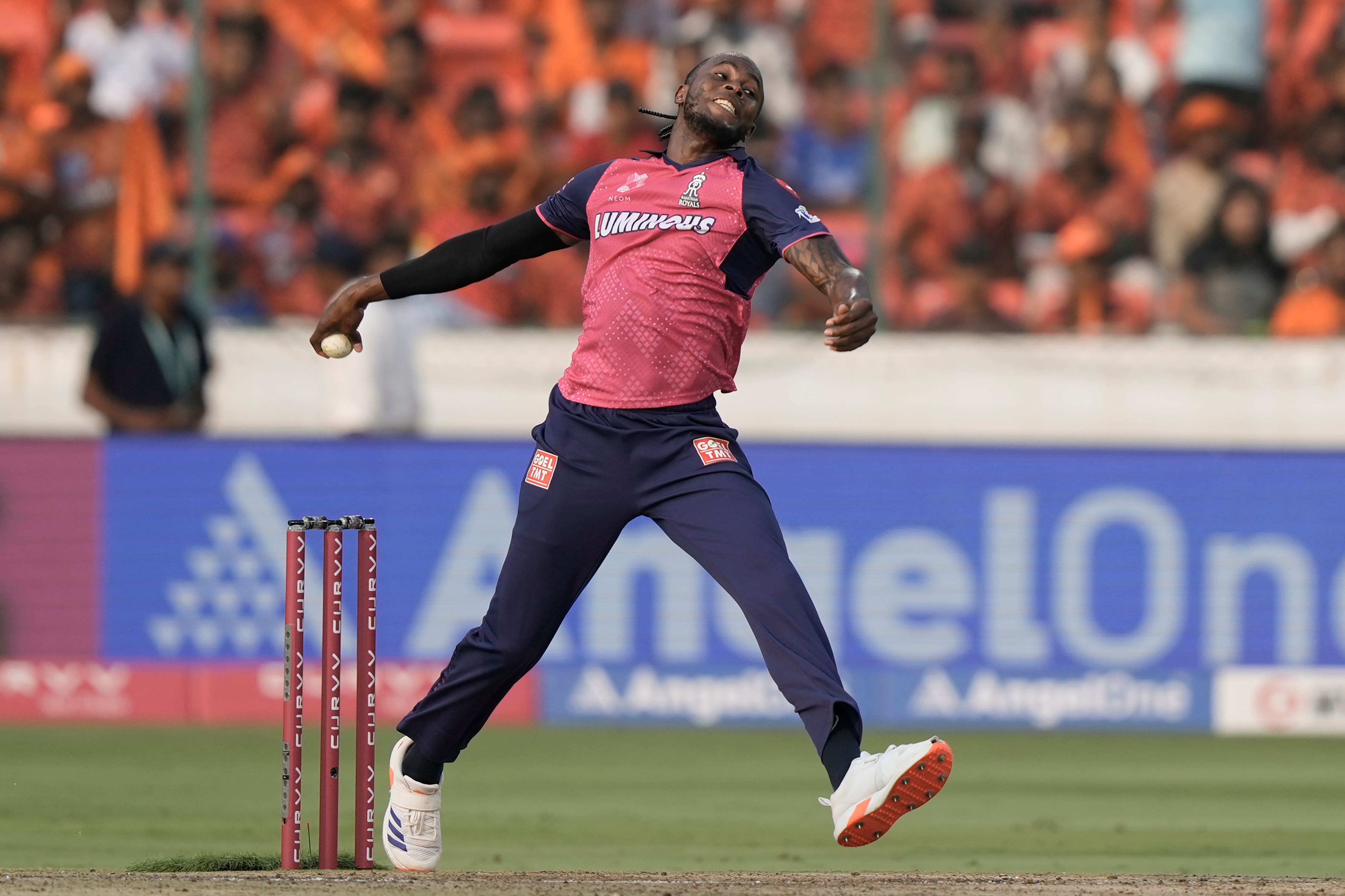 Jofra Archer’s four-over spell for Rajasthan Royals was the most expensive in IPL history (Mahesh Kumar AP)