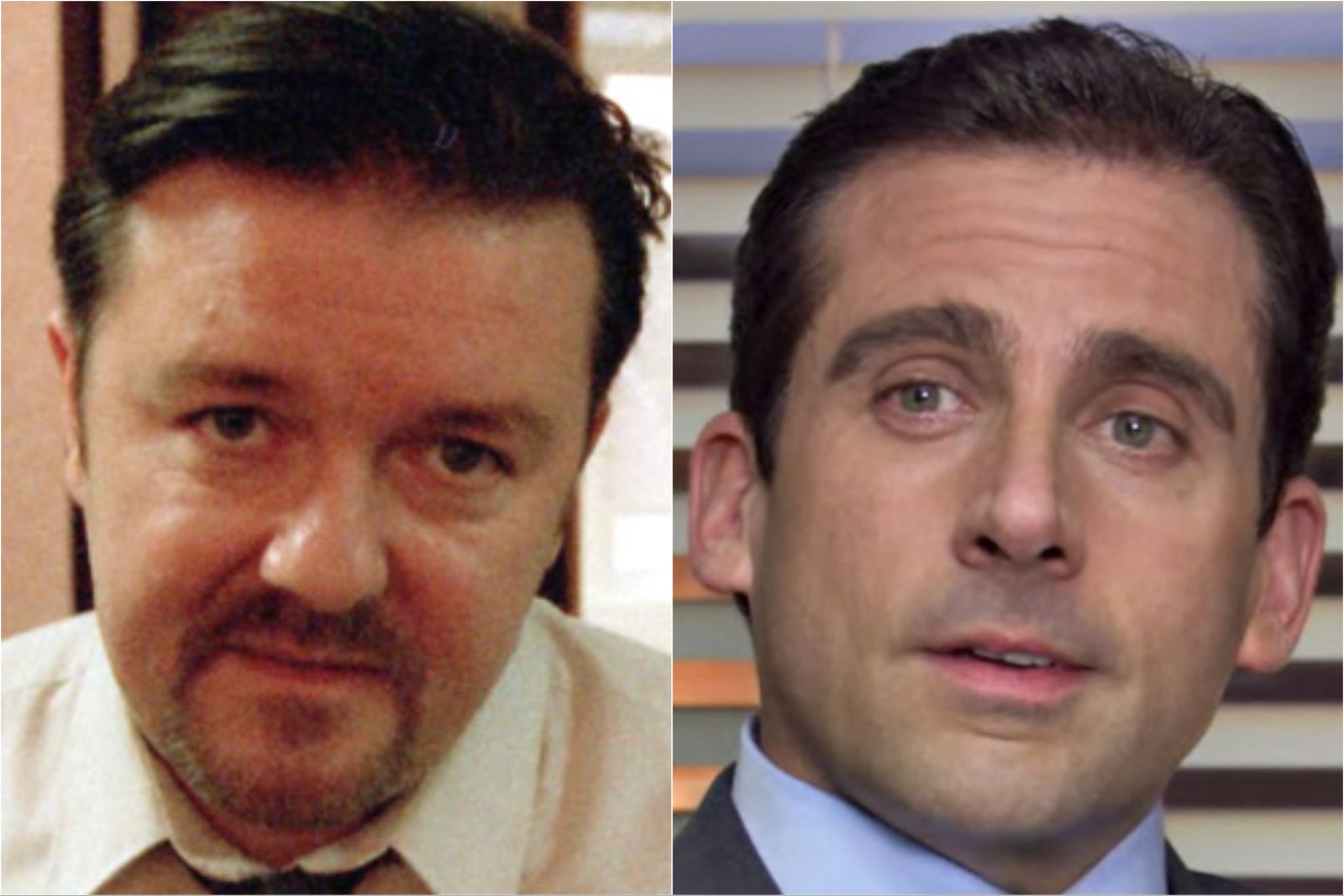 Ricky Gervais as David Brent and Steve Carell as Michael Scott in the UK and US versions of ‘The Office’