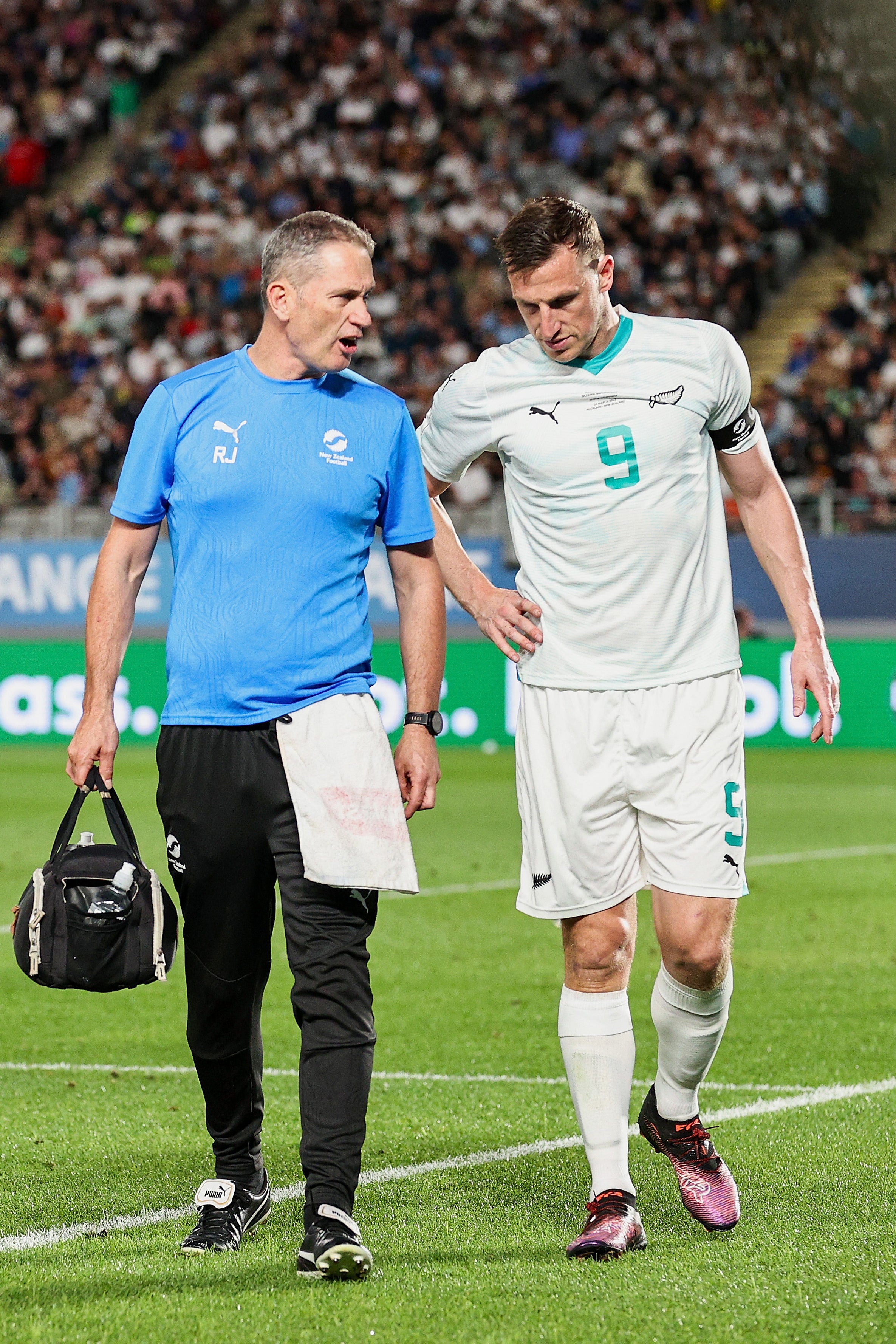 Wood appeared to injure his right hip during the game