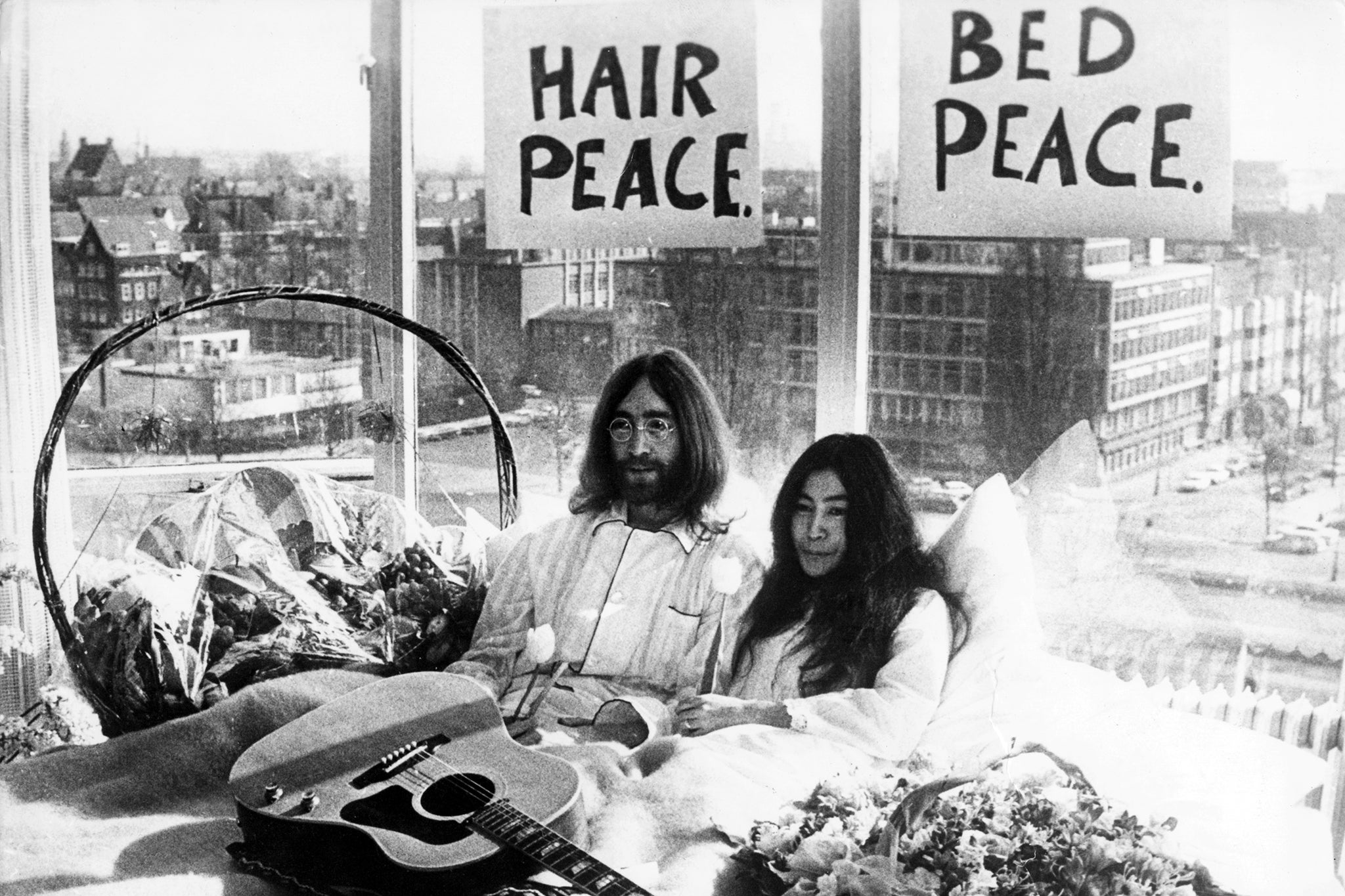 John and Yoko during their famous “Bed-in” in 1969