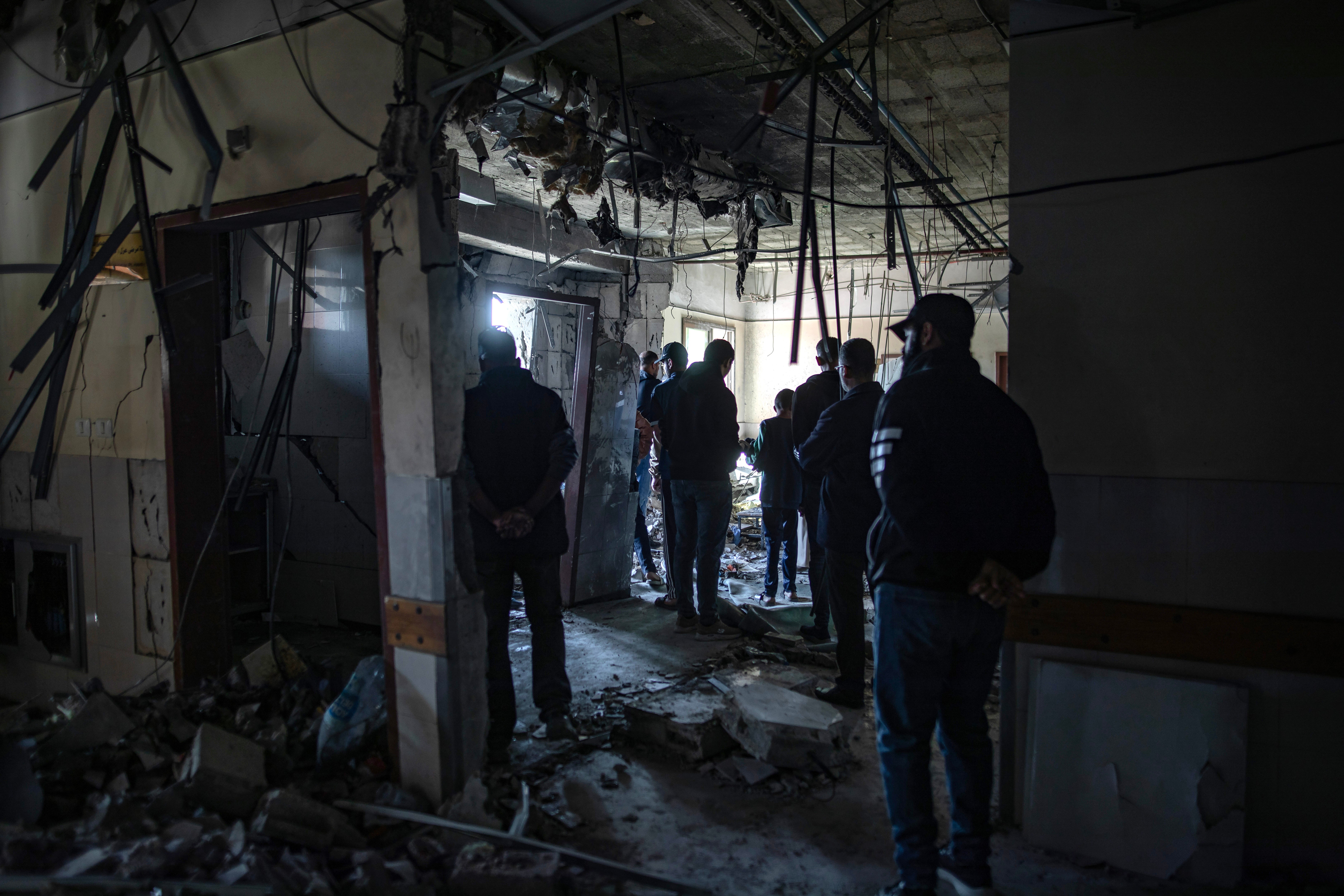 Nasser Hospital, a day after it was targeted by Israeli strikes, in Khan Younis, southern Gaza Strip, on Monday