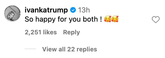 Ivanka Trump says she’s ‘so happy’ for Vanessa Trump and Tiger Woods