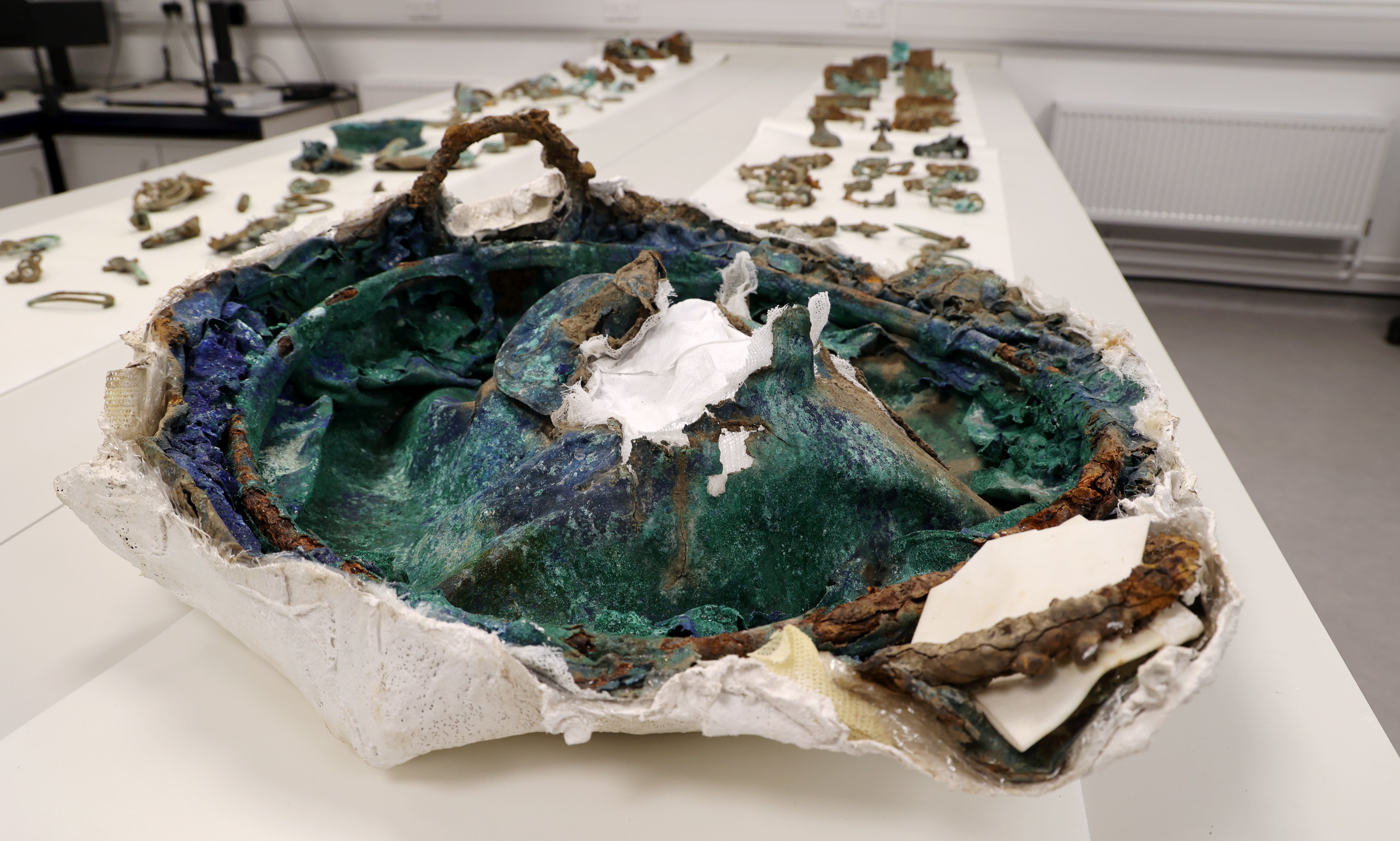 A crushed cauldron found at the site