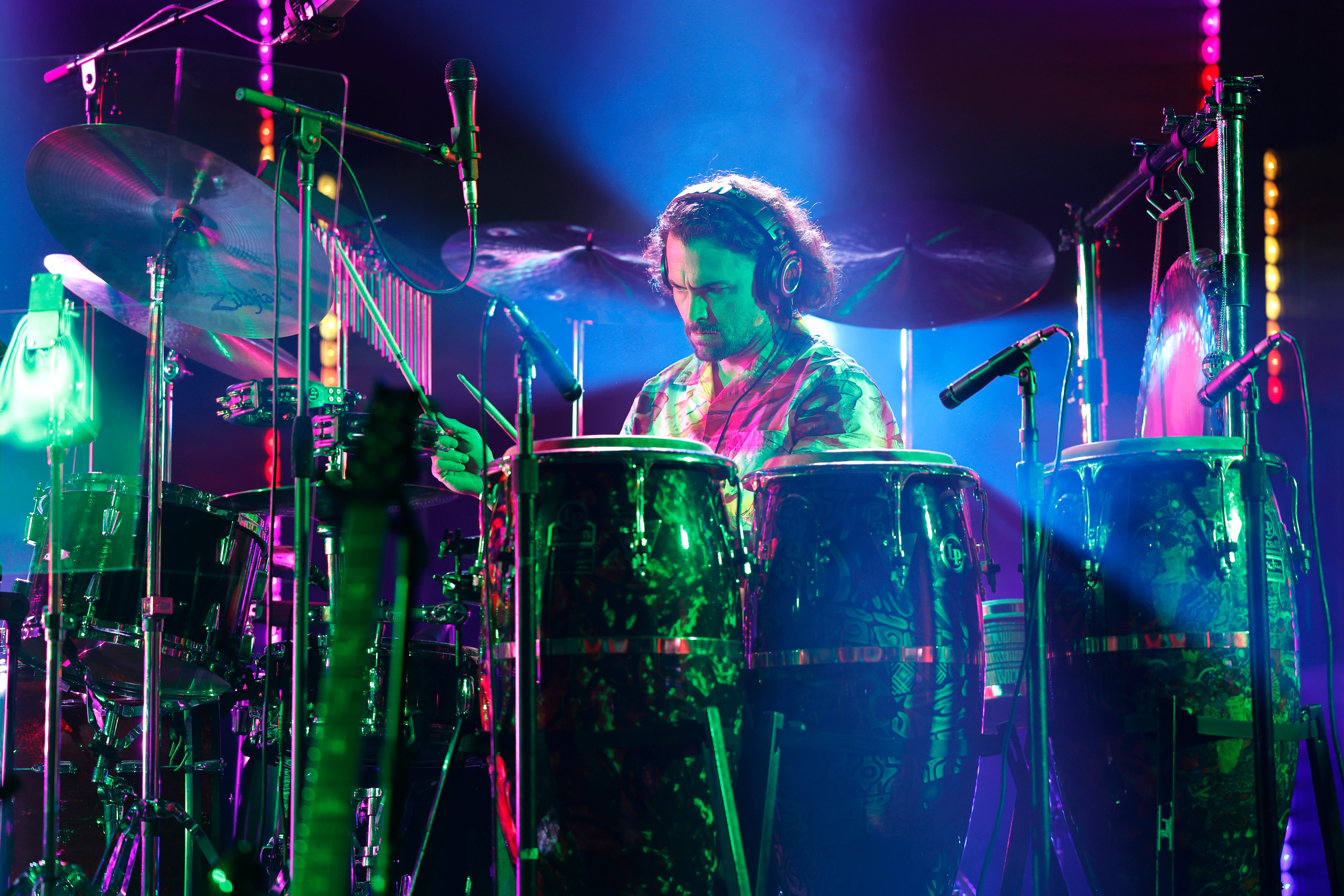 Jeff Arevalo of the band Goose performing at the Ryman Auditorium in Nashville, Tennessee in March 2023