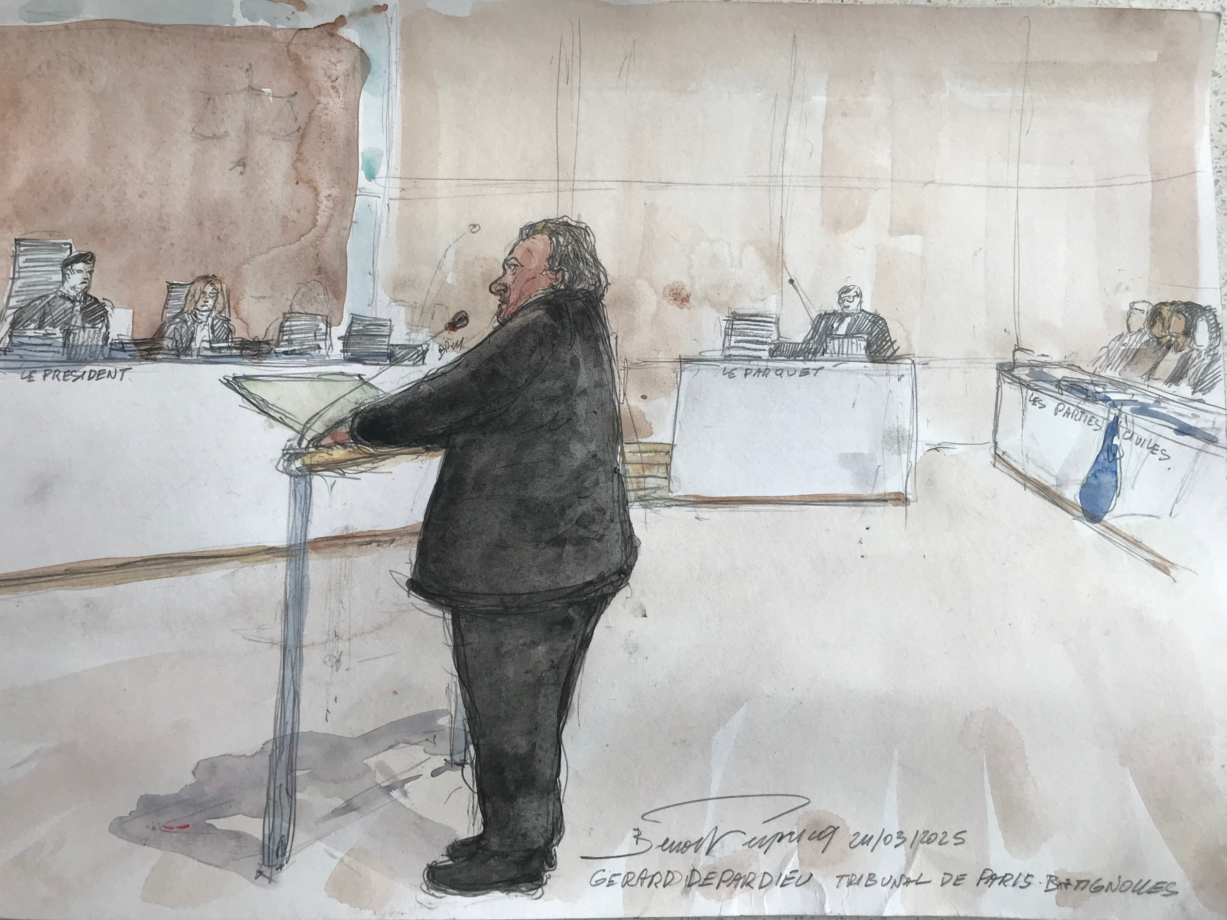 Depardieu taking the stand at his trial in France