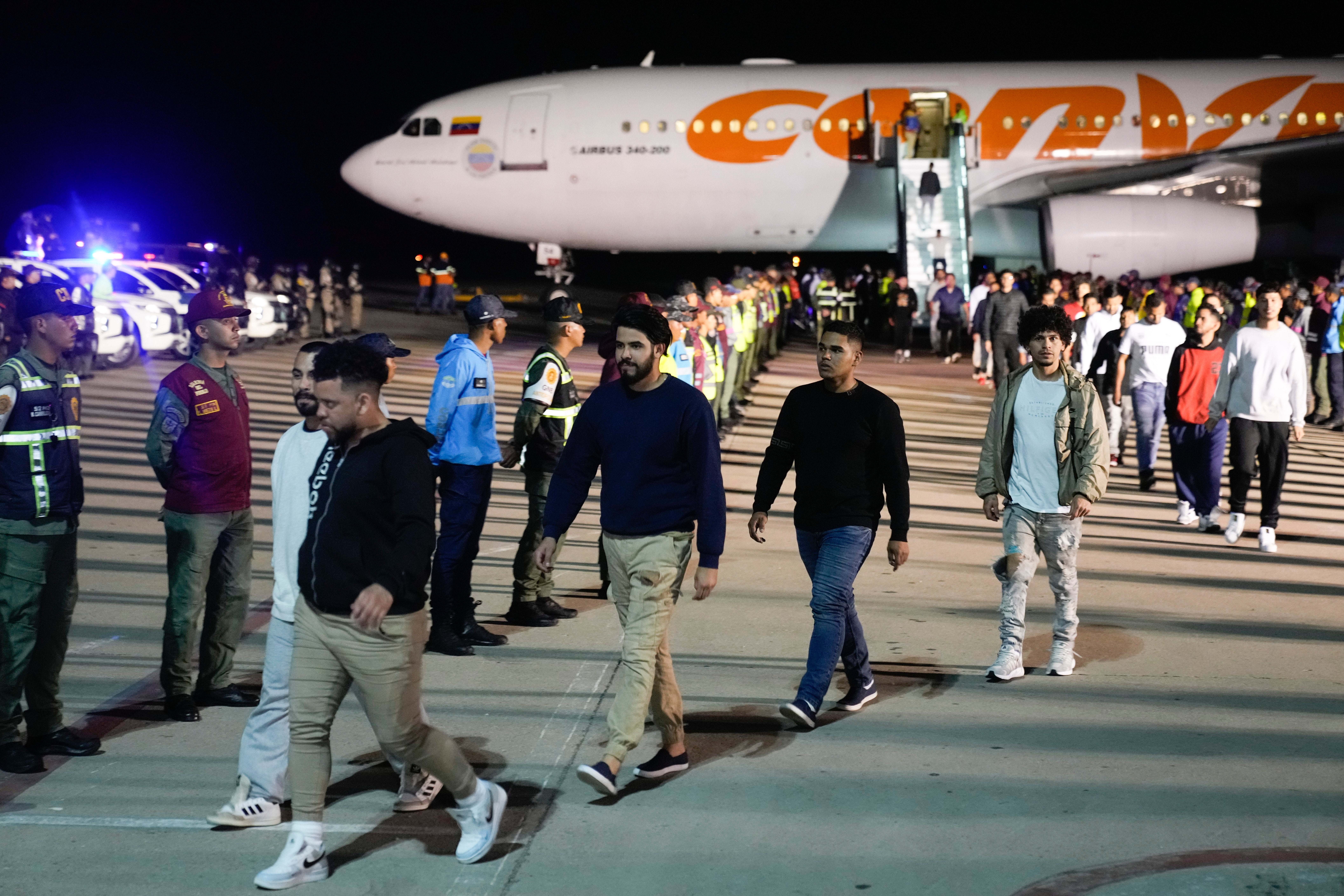 Venezuelan migrants deported from the United States arrive at Simon Bolivar International Airport in Maiquetia