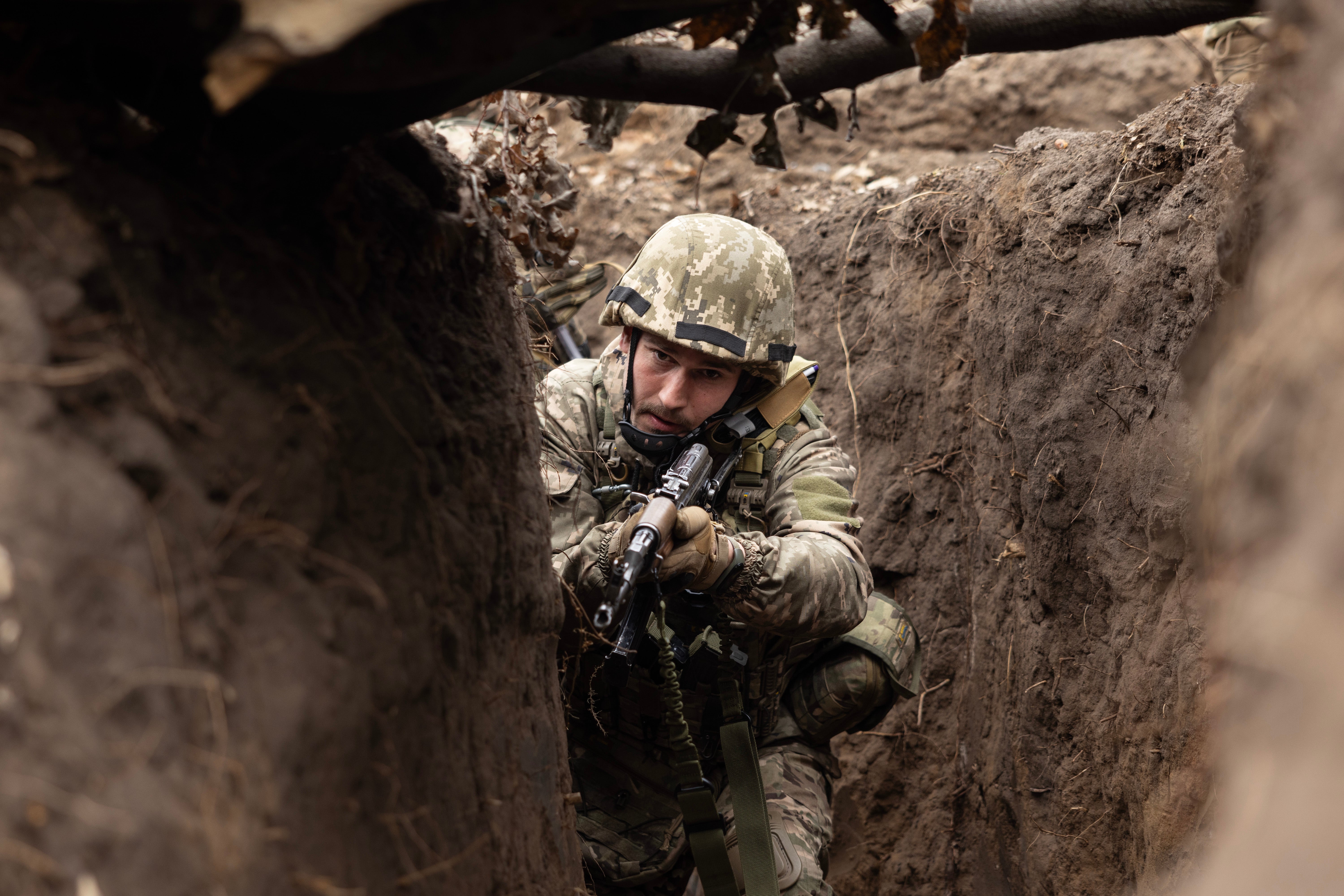 Newly recruited Ukrainian soldiers during military training on March 13, 2025 in Dnipropetrovsk, Ukraine.