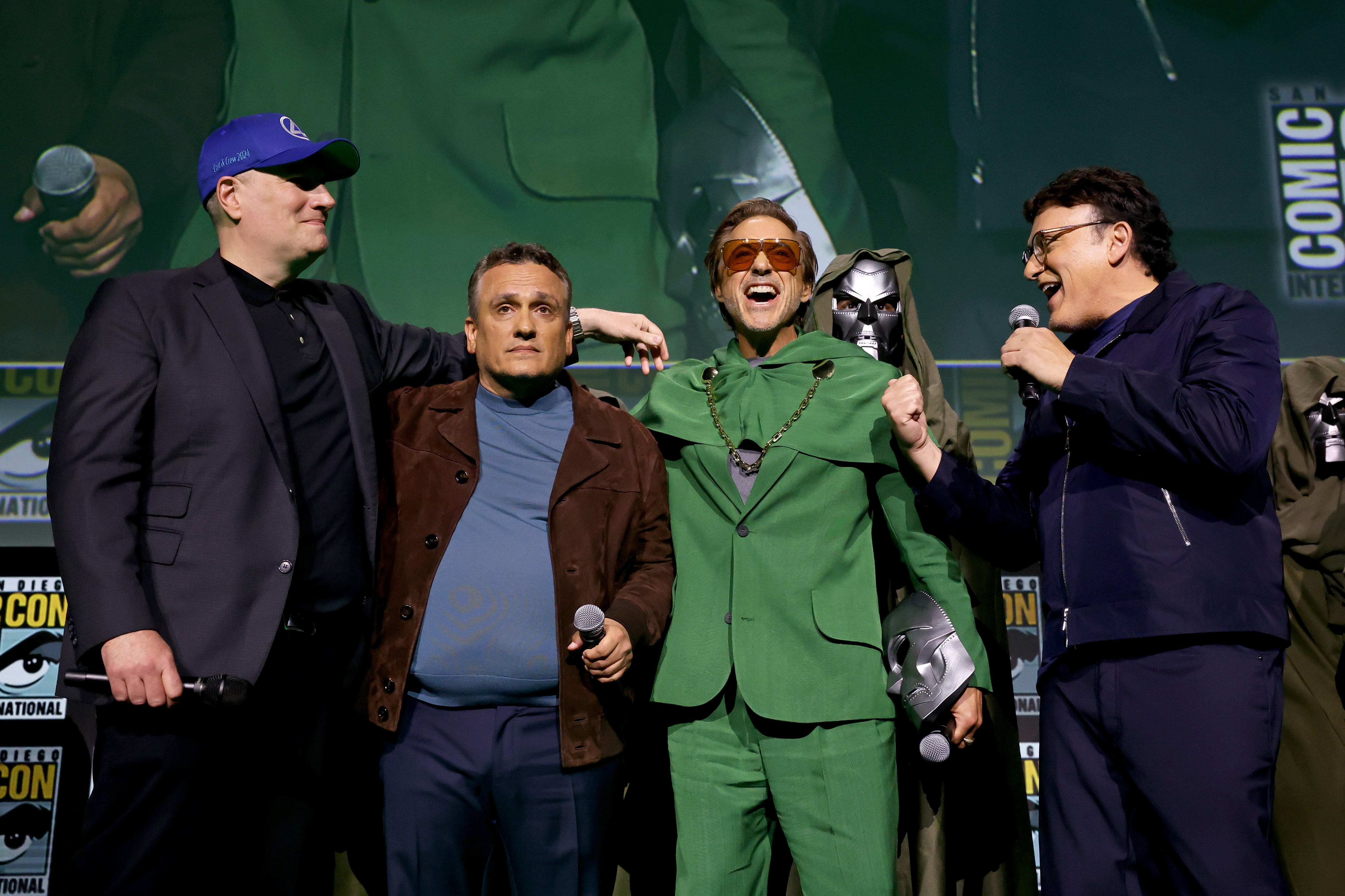 Kevin Feige, Joe Russo, Robert Downey Jr. and Anthony Russo during the Marvel Studios Panel at SDCC