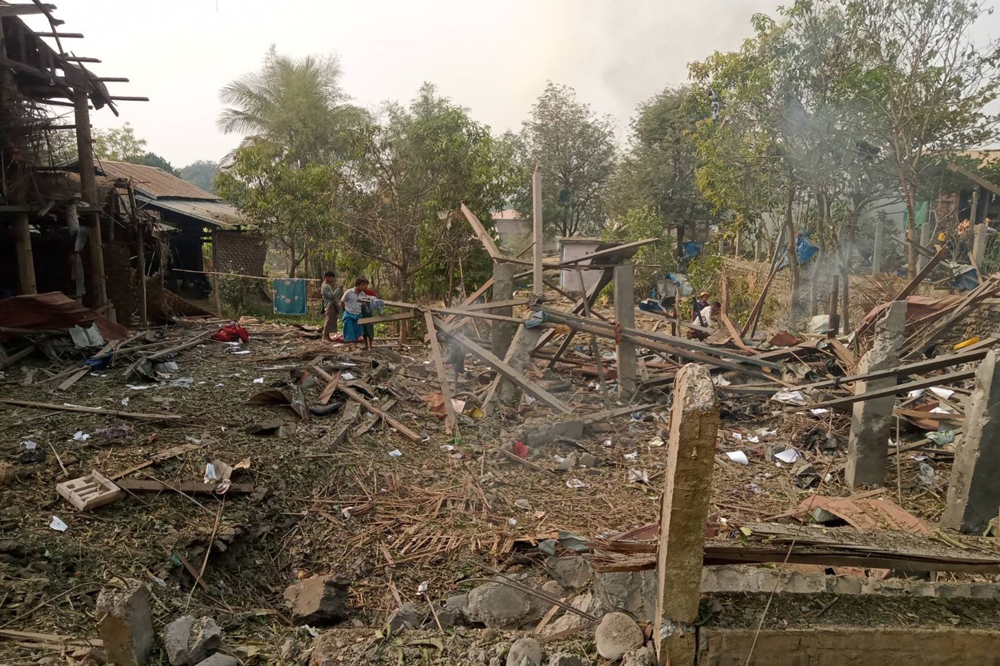 Picture shows aftermath of the strike