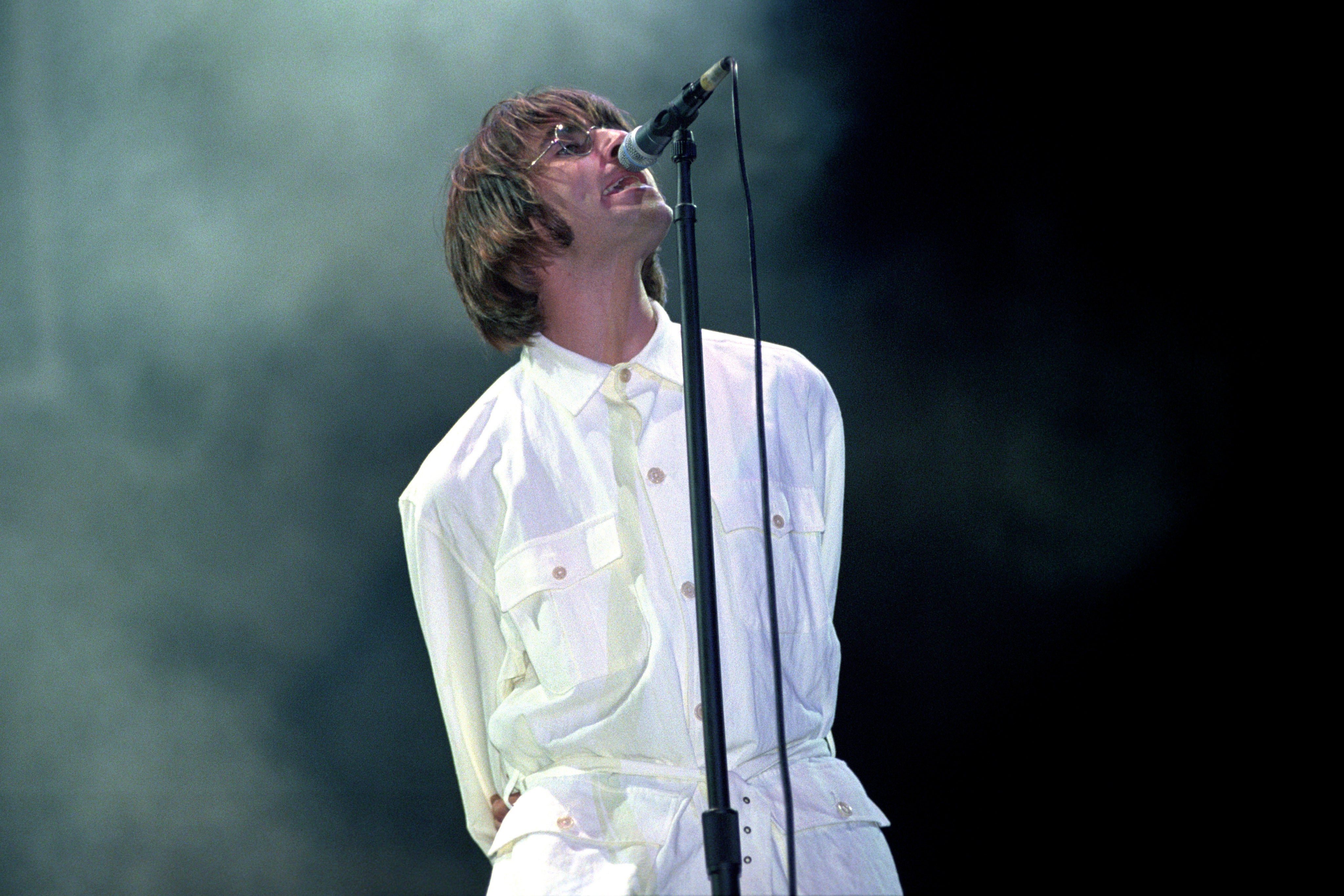 Liam Gallagher performing at Knebworth