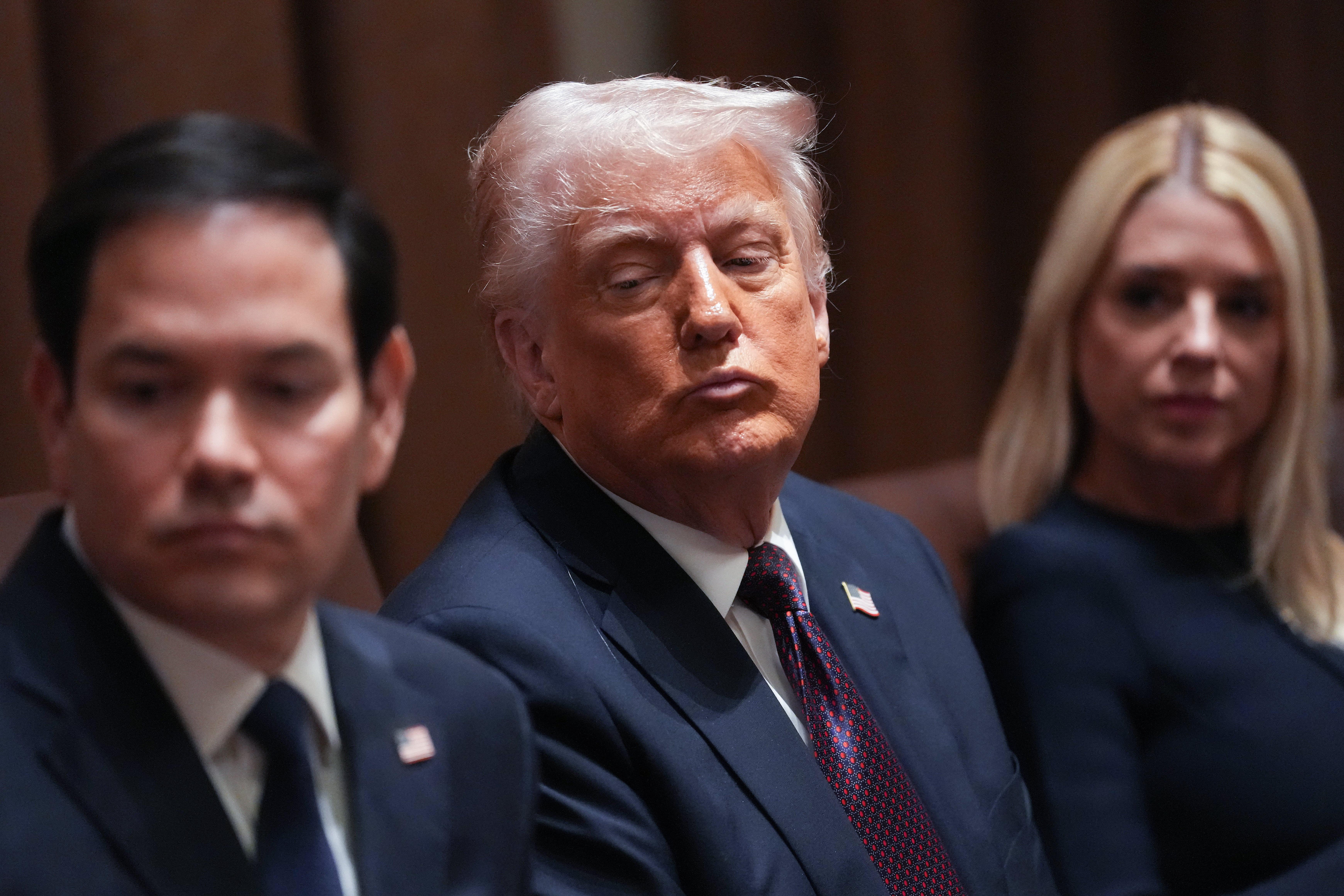 Pam Bondi, right, and Marco Rubio, left, joined Trump administration officials and government attorneys to claim that information about deportation flights to El Salvador is protected under a ‘state secrets’ privilege